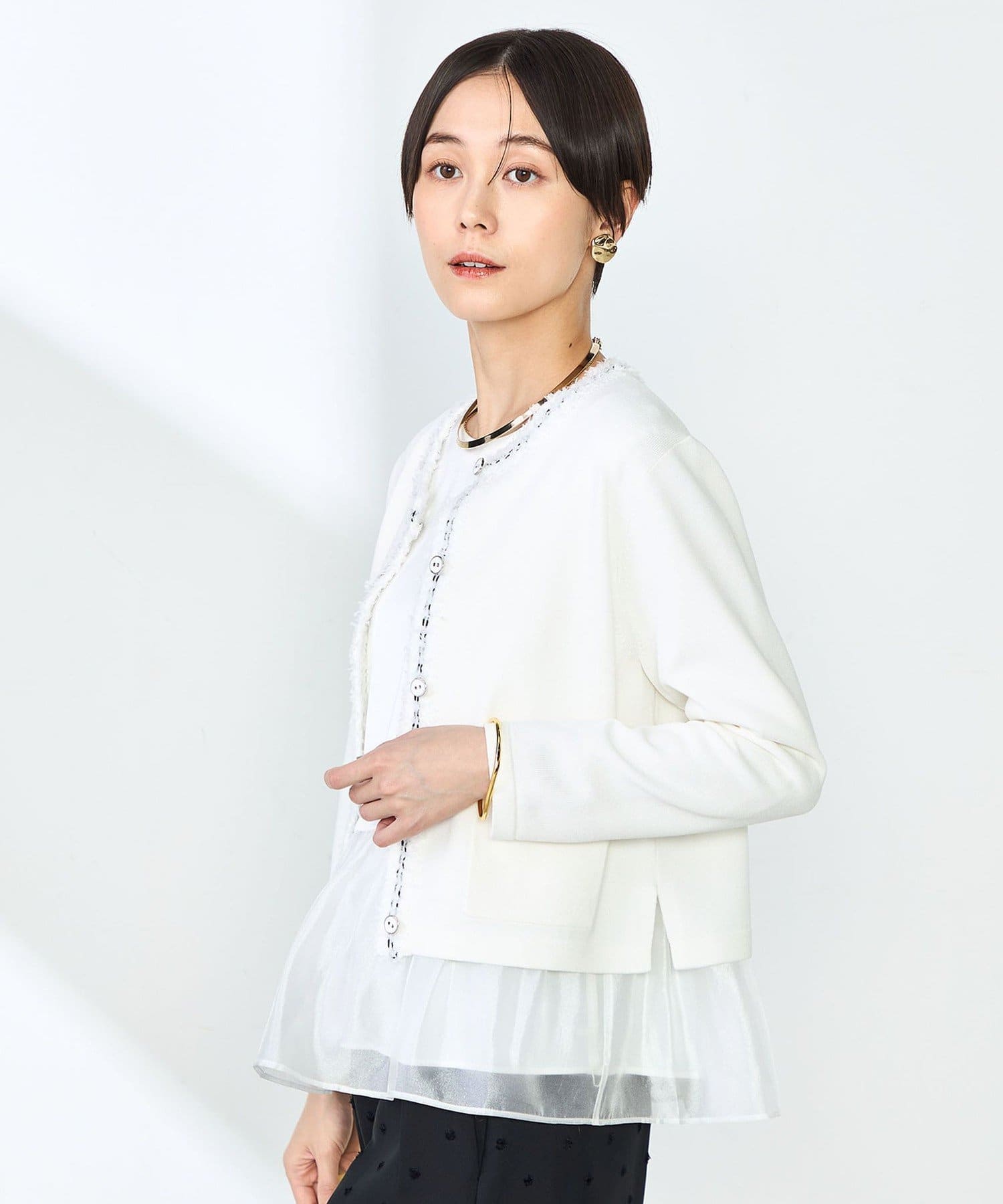 NOLLEY'S｜《手洗い可能》フワシャギーステッチニットジャケット