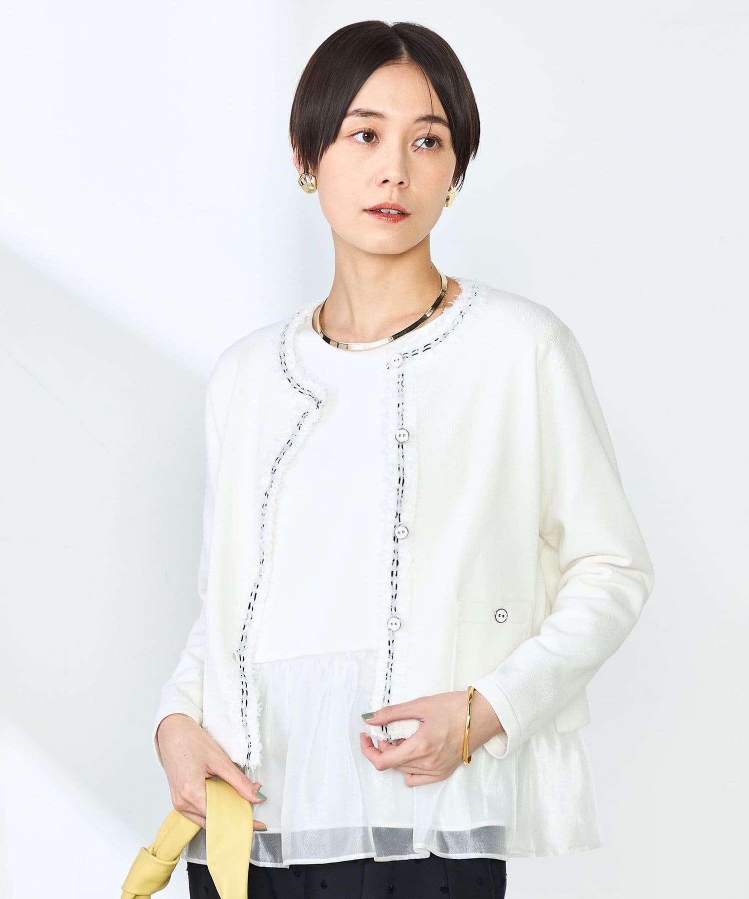 大幅値下げ！今期！新品　ノーリーズ　フワジャギーステッチニットジャケット 手洗い可能》フワシャギーステッチニットジャケット | NOLLEY'S