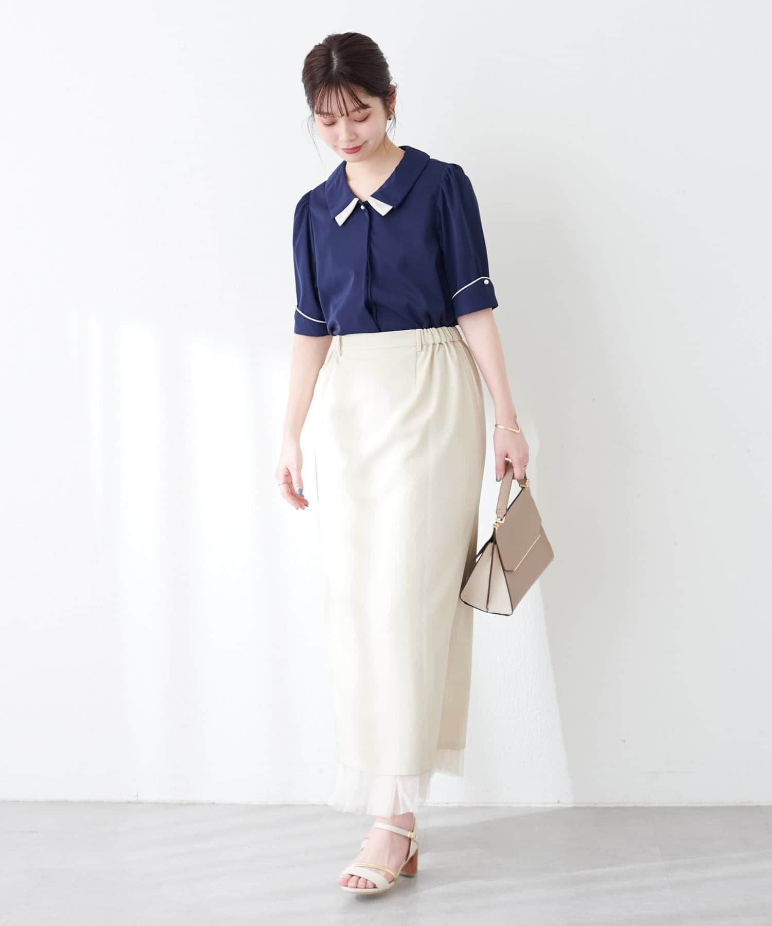 natural couture(ナチュラルクチュール) 【WEB限定】osono配色重ね衿三角カフスブラウス