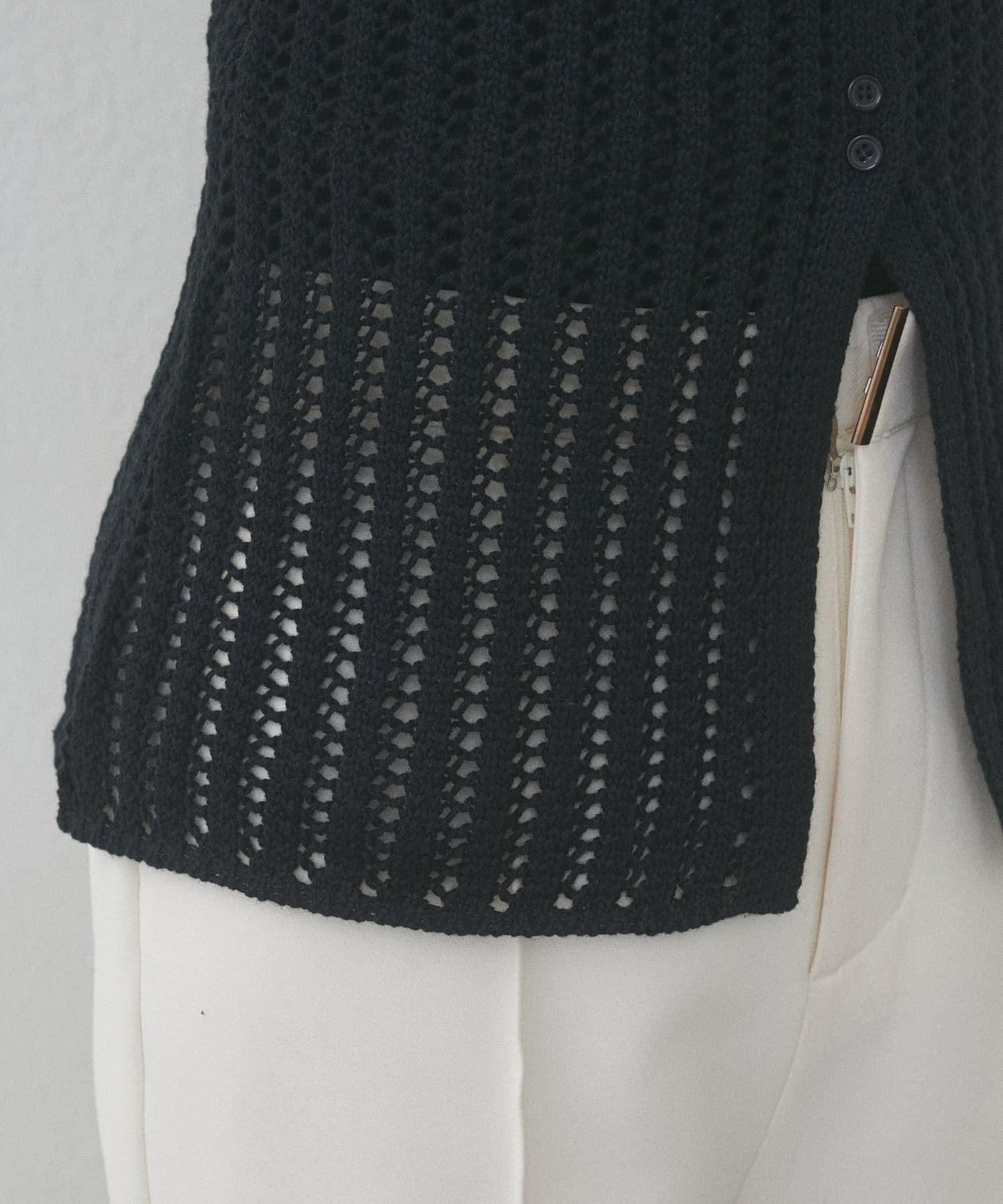 natural couture(ナチュラルクチュール) 【WEB限定】メッシュ編み衿付きニットカーディガン