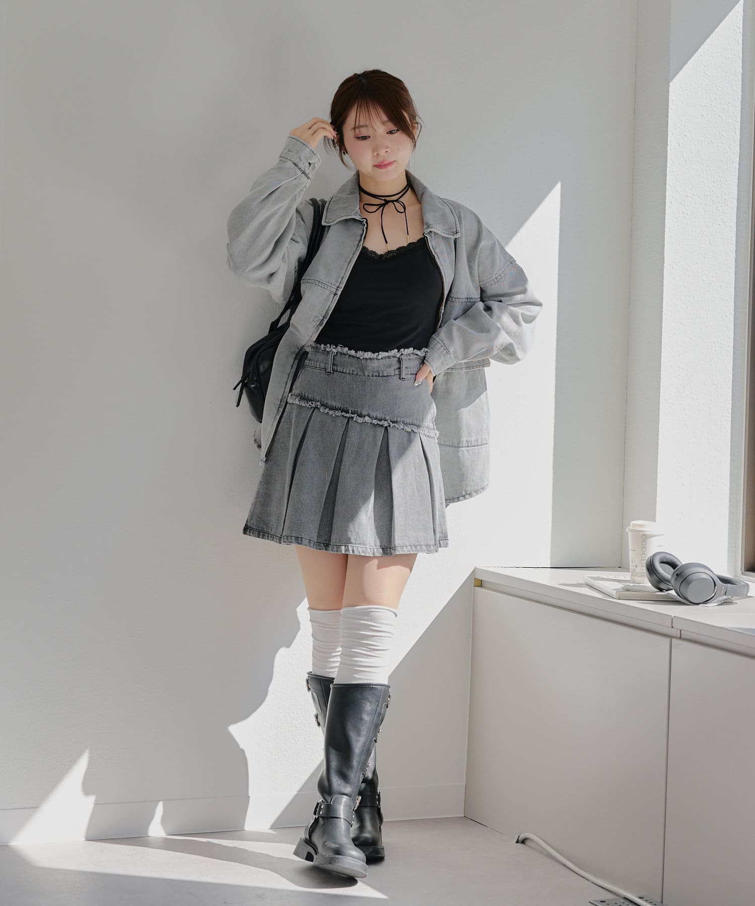 NICE CLAUP / OLIVE des OLIVE OUTLET(ナイスクラップ  / オリーブ デ オリーブ アウトレット) 【今年のトレンドはコレ！】【MARCHES】フリンジデニムミニプリーツスカート