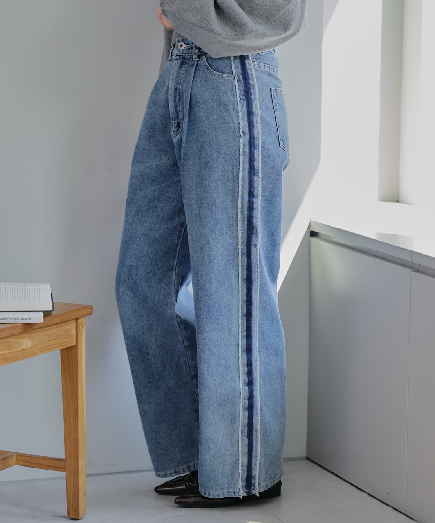 NICE CLAUP / OLIVE des OLIVE OUTLET(ナイスクラップ  / オリーブ デ オリーブ アウトレット) 【RMAF】【フェアリーグランジ】デニムサイドライン+星パッチワークパンツ