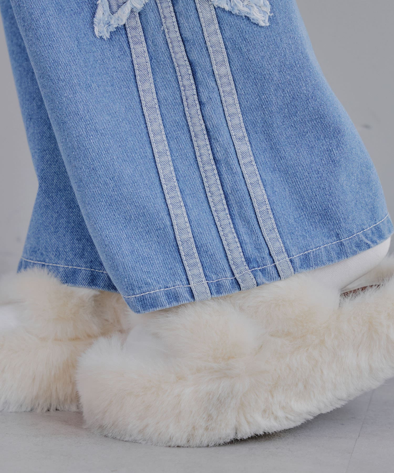 NICE CLAUP / OLIVE des OLIVE OUTLET(ナイスクラップ  / オリーブ デ オリーブ アウトレット) 【RMAF】【フェアリーグランジ】デニムサイドライン+星パッチワークパンツ