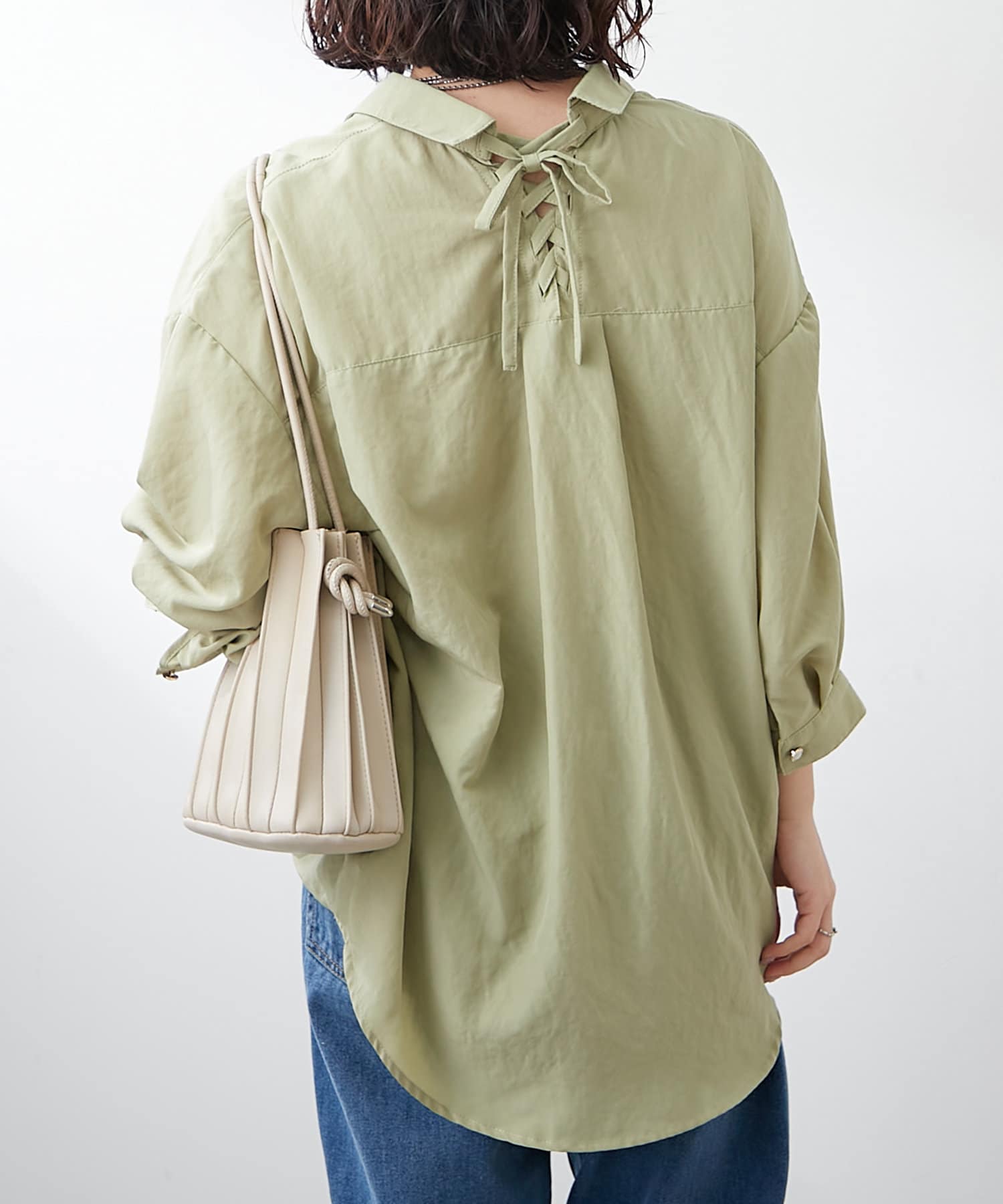 NICE CLAUP / OLIVE des OLIVE OUTLET(ナイスクラップ  / オリーブ デ オリーブ アウトレット) 【RMAF】【人気デザイン】後ろレースアップタケノコタックブラウス