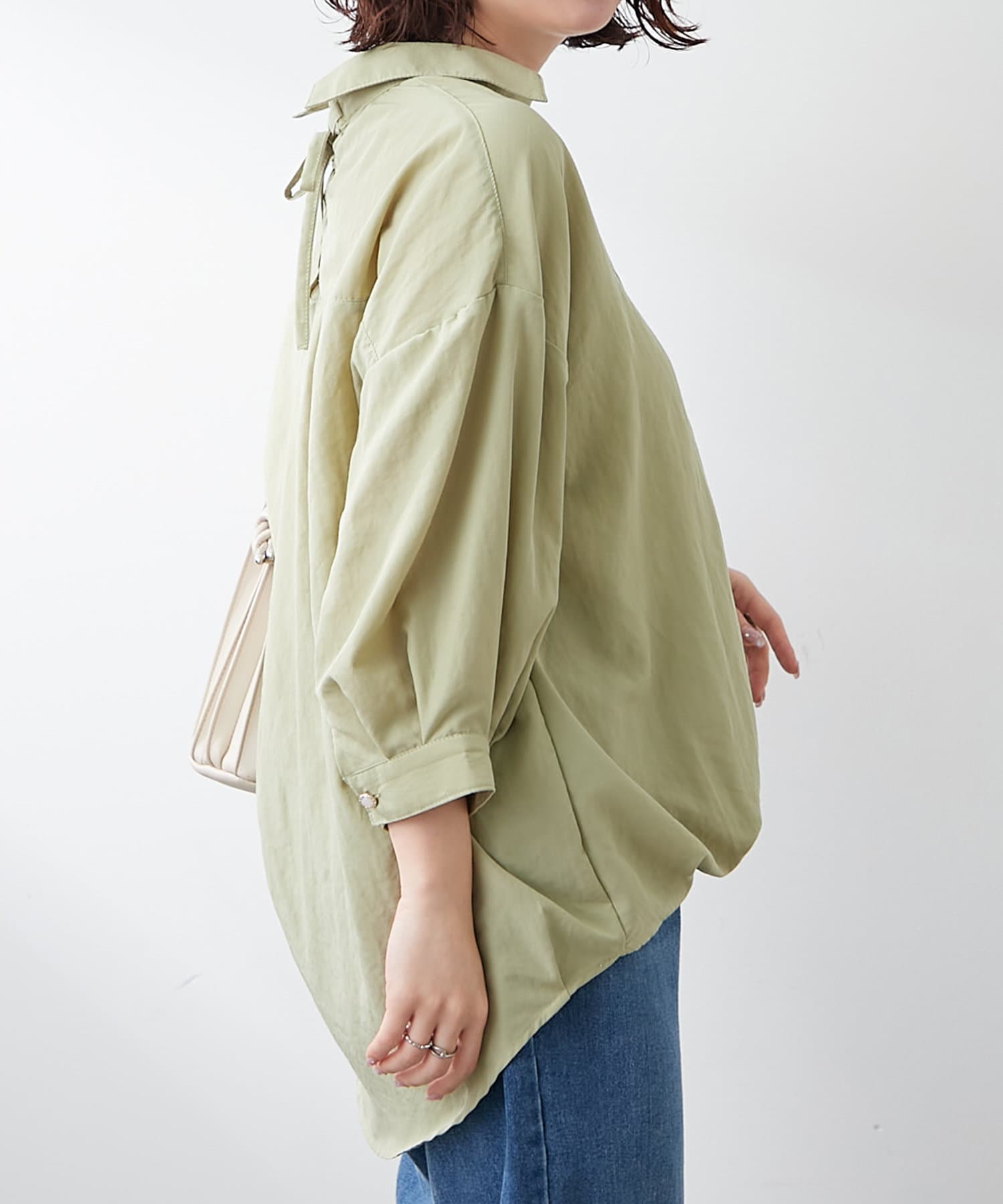 NICE CLAUP / OLIVE des OLIVE OUTLET(ナイスクラップ  / オリーブ デ オリーブ アウトレット) 【RMAF】【人気デザイン】後ろレースアップタケノコタックブラウス