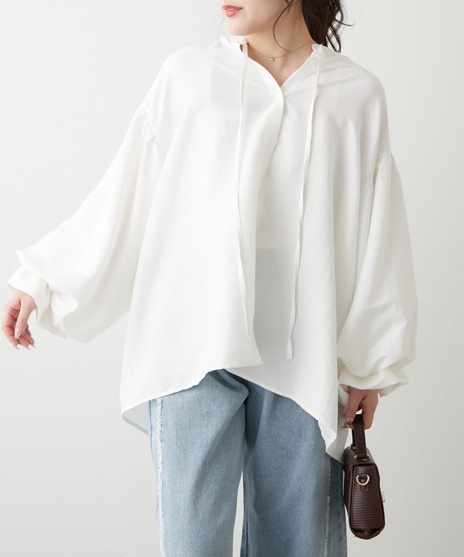 Remind me and forever(リマインドミーアンドフォーエバー) 体型カバーにも◎、スキッパー2枚袖ブラウス