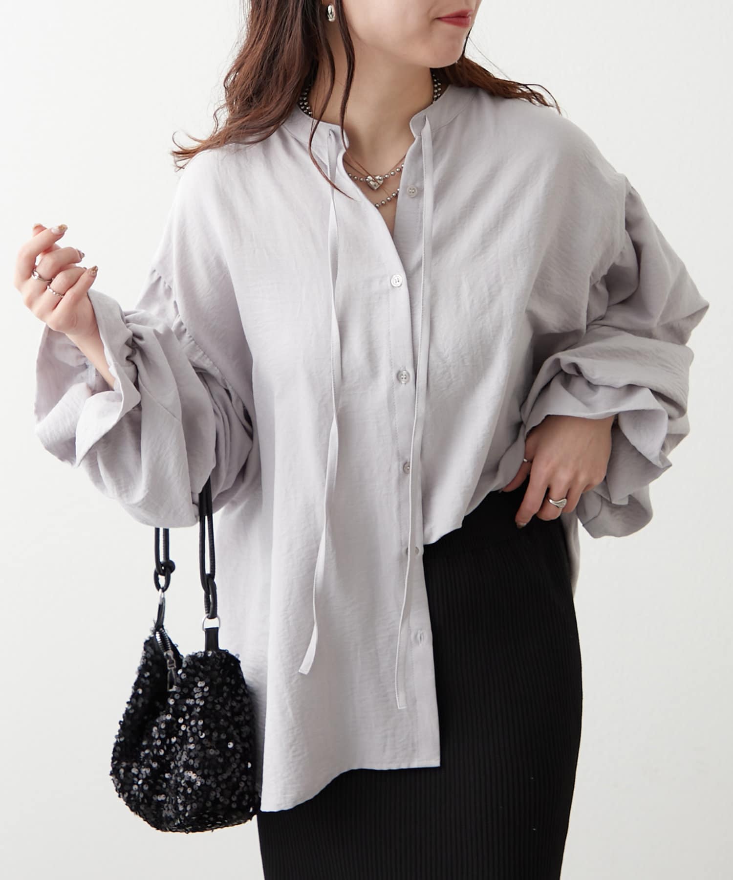 Remind me and forever(リマインドミーアンドフォーエバー) 体型カバーにも◎、スキッパー2枚袖ブラウス