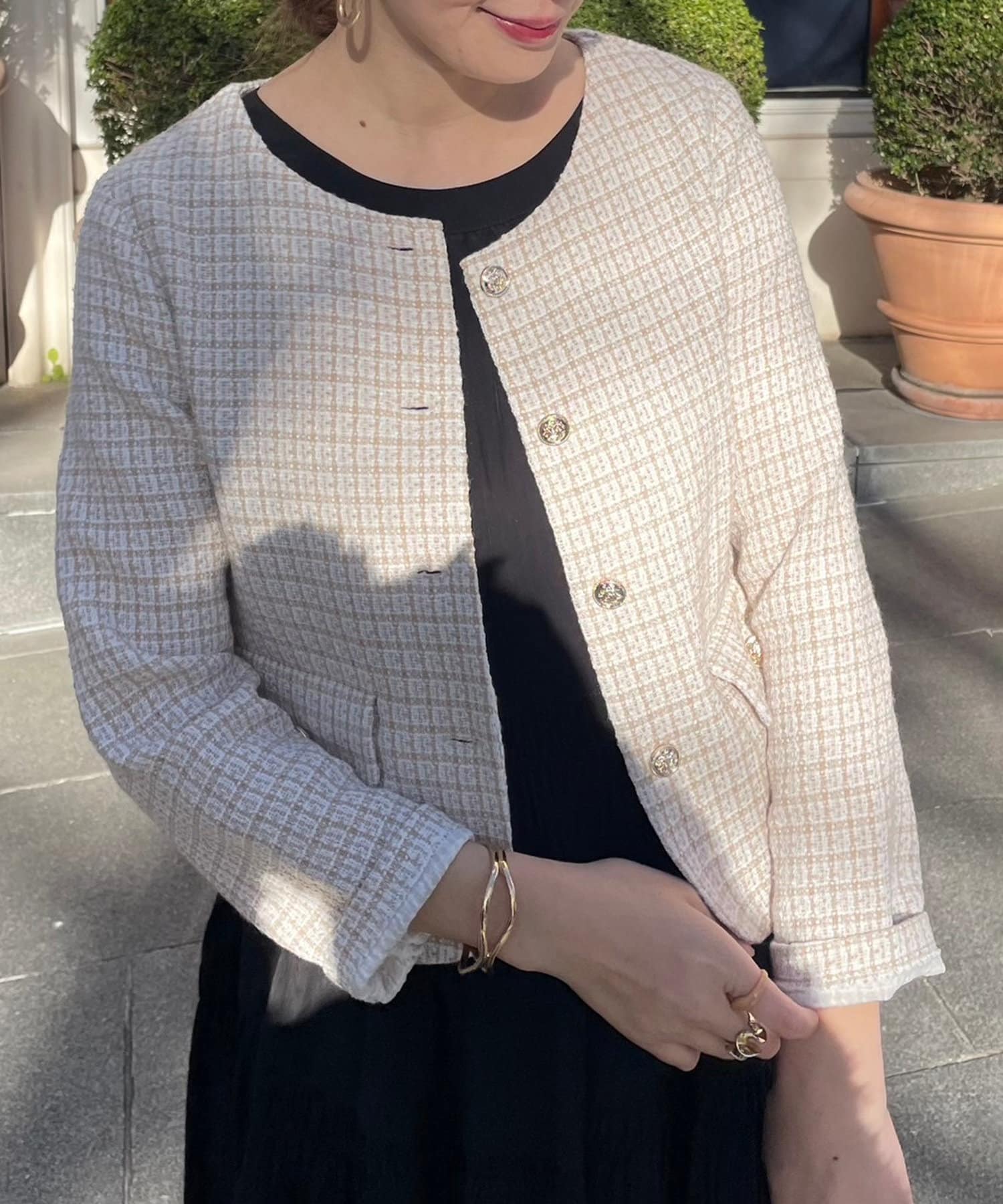 ほしのあき着用⭐︎オブリobli 千鳥格子ツイードジャケット ほしのあきさん着用☆美品 オブリobli 千鳥格子ツイードジャケット