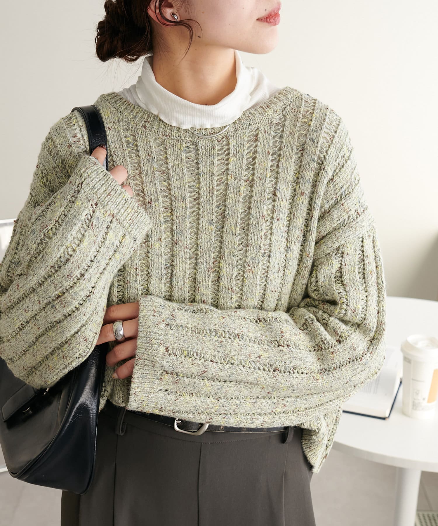 OUTLET(アウトレット) 【Discoat】MIX糸ワイドリブプルオーバー