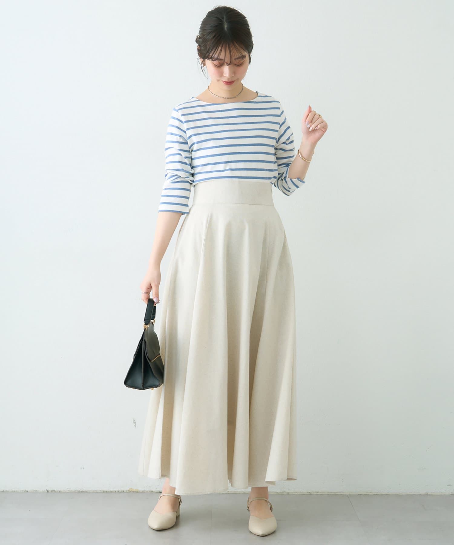 natural couture(ナチュラルクチュール) 綿麻ハイウエストサーキュラースカート