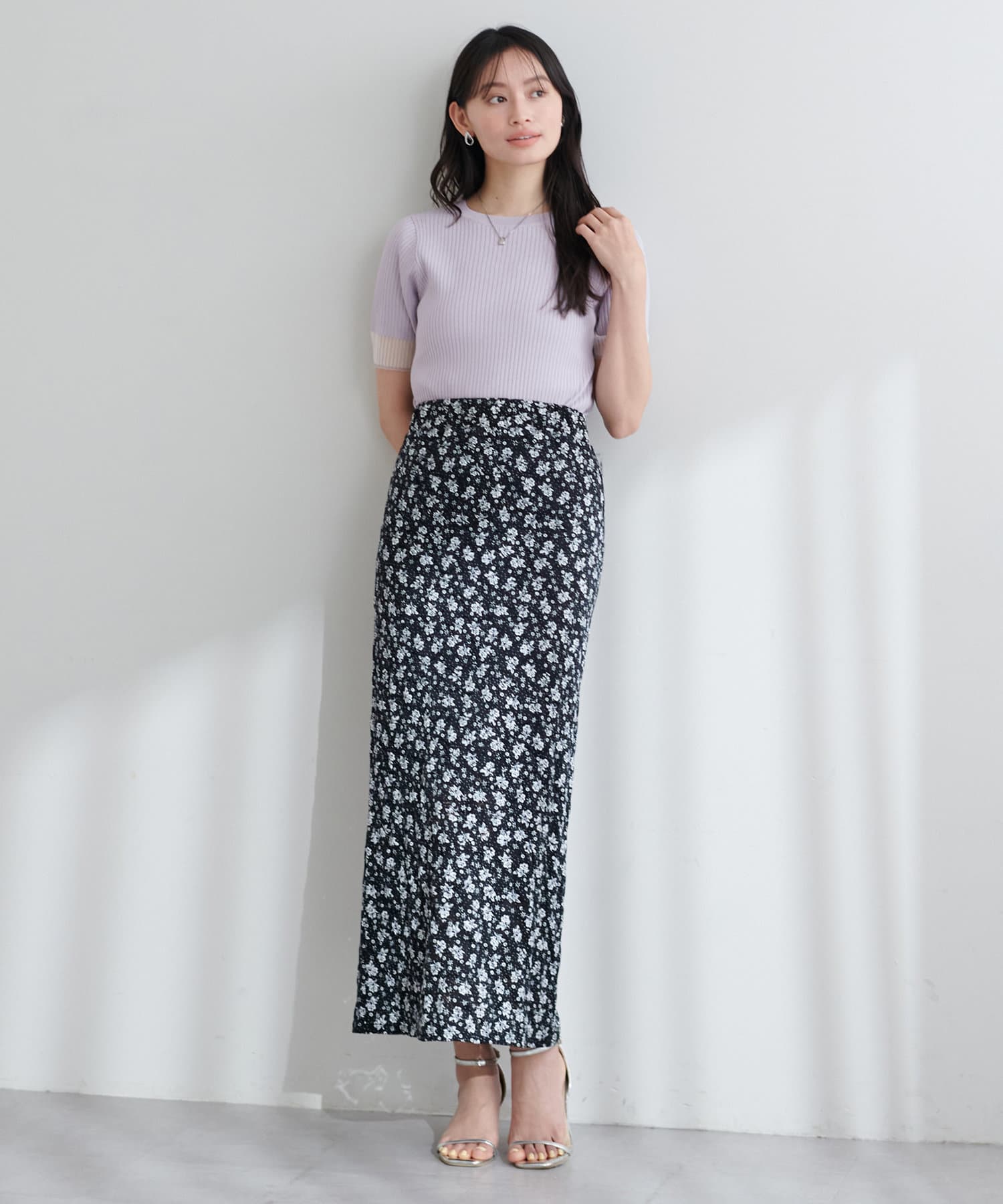 natural couture(ナチュラルクチュール) 袖口シアー強撚リブニット