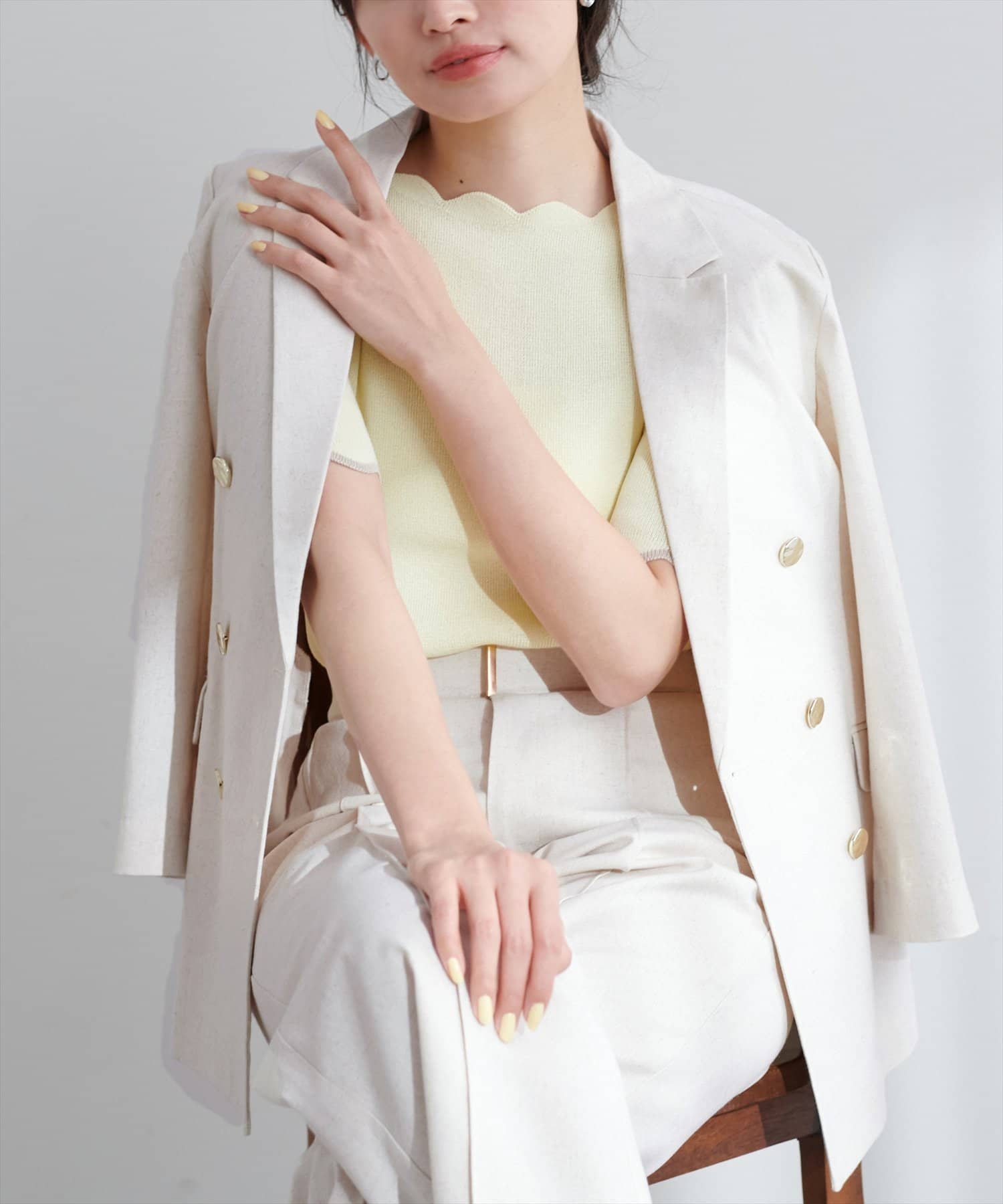 【新品】natural couture べこべこ金釦綿麻テーラードジャケット　F 新品】natural couture べこべこ金釦綿麻テーラードジャケット F