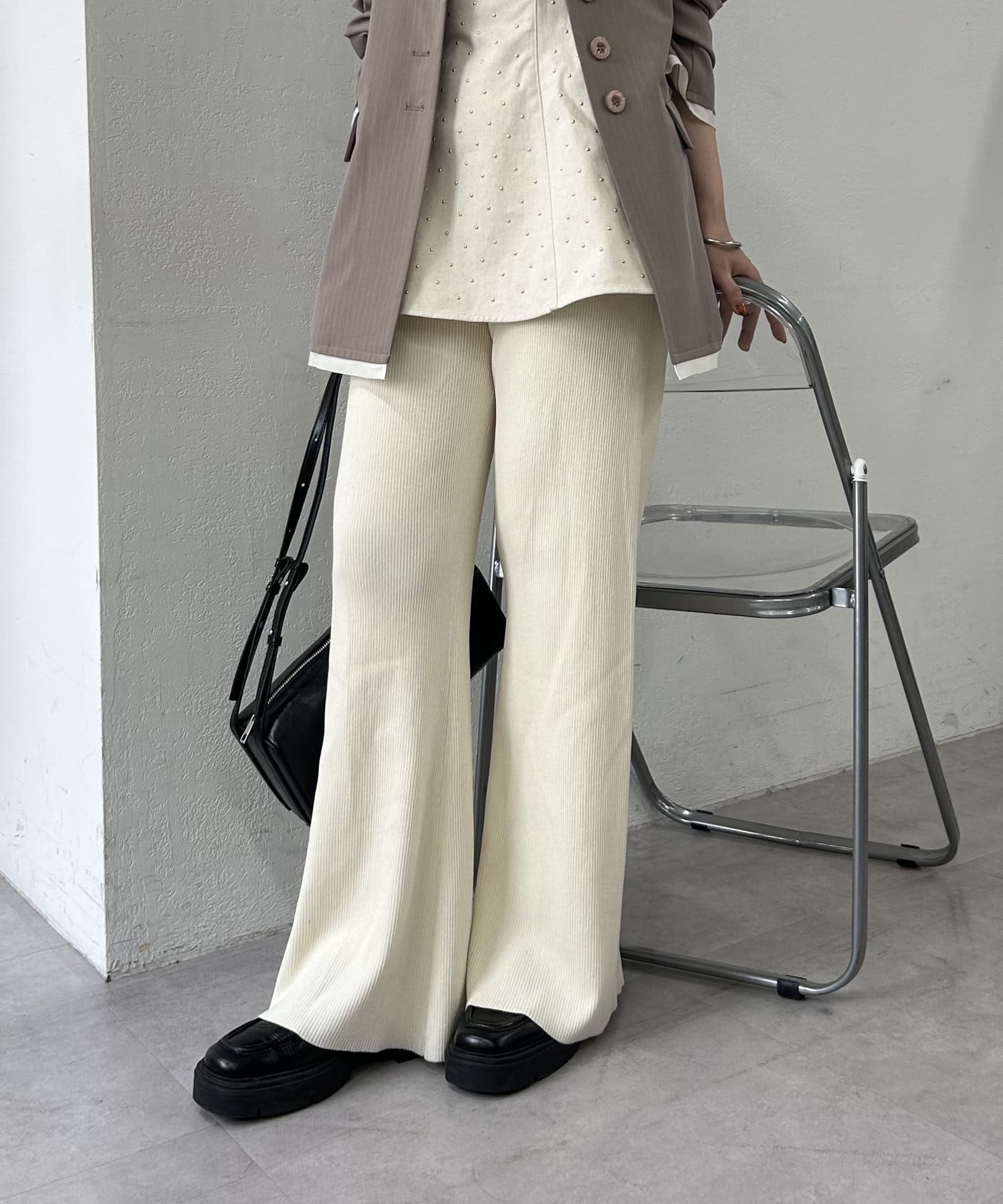 【PRADA】ローライズ リブニット パンツ☆SALE中 PRADA プラダ ワイドパンツ P230H 12I1 レディース センター