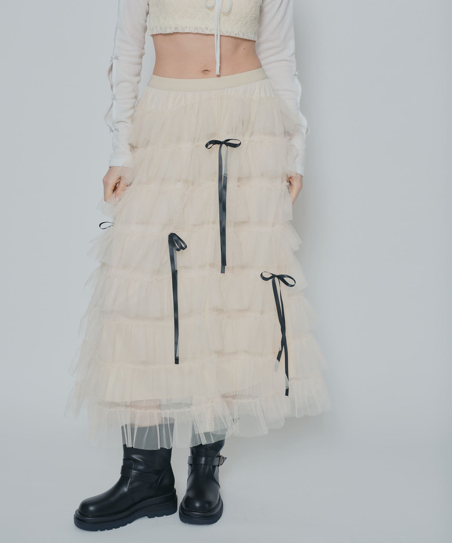 mline(エムライン) [mline]チュールリボンスカート