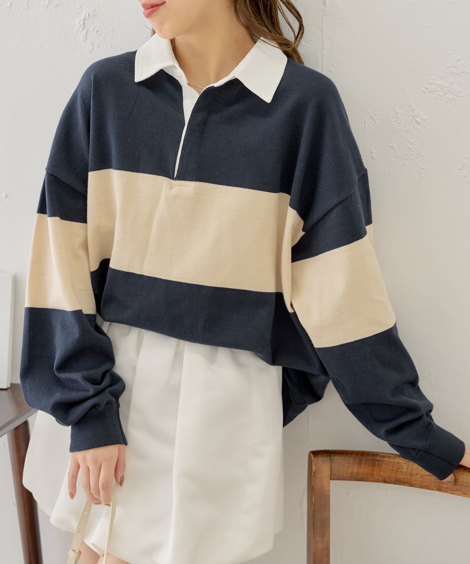 OUTLET(アウトレット) レディース 【Chico】配色ラガーミニワンピース ネイビー