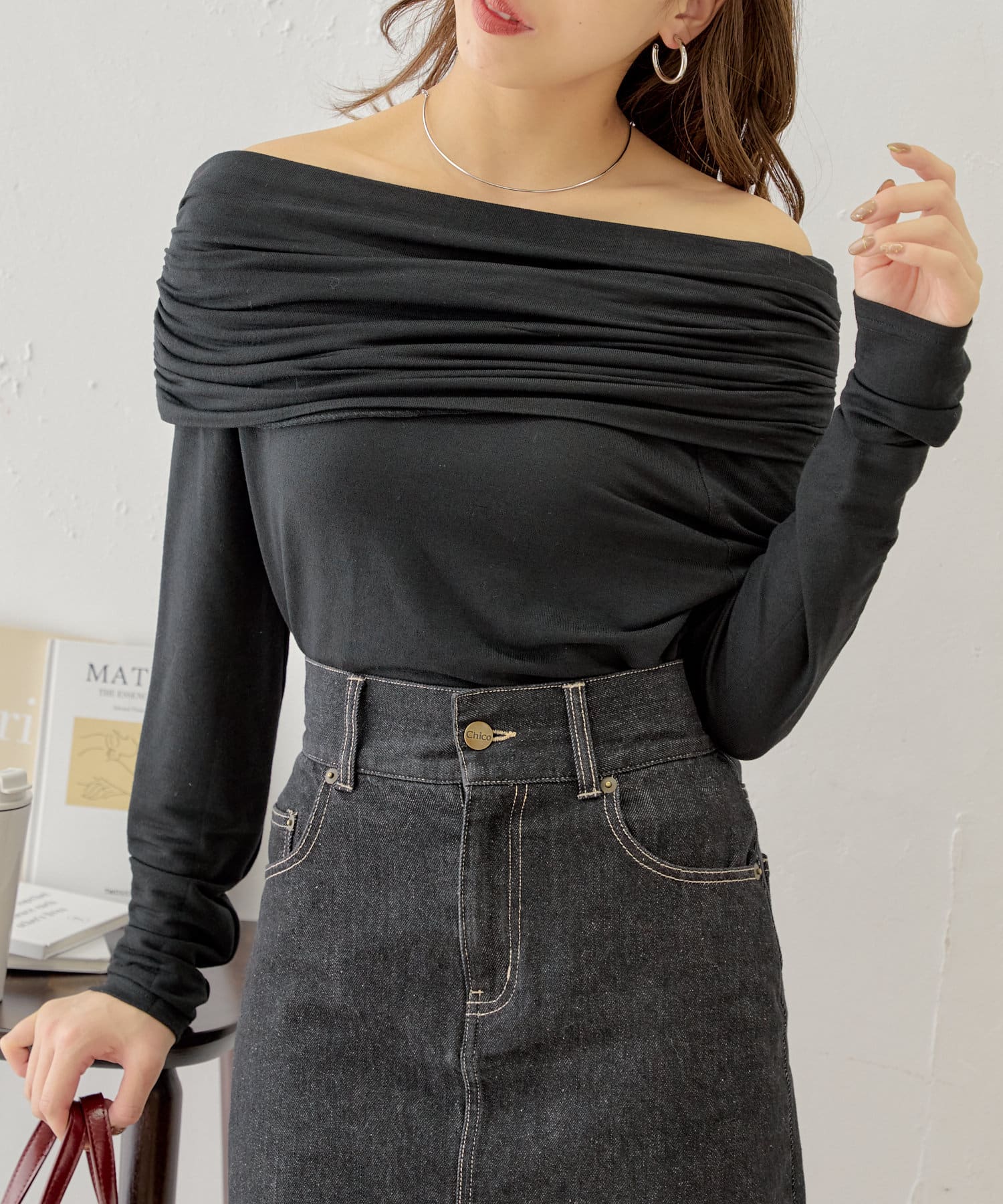 OUTLET(アウトレット) 【Chico】アシメドレープデザイントップス