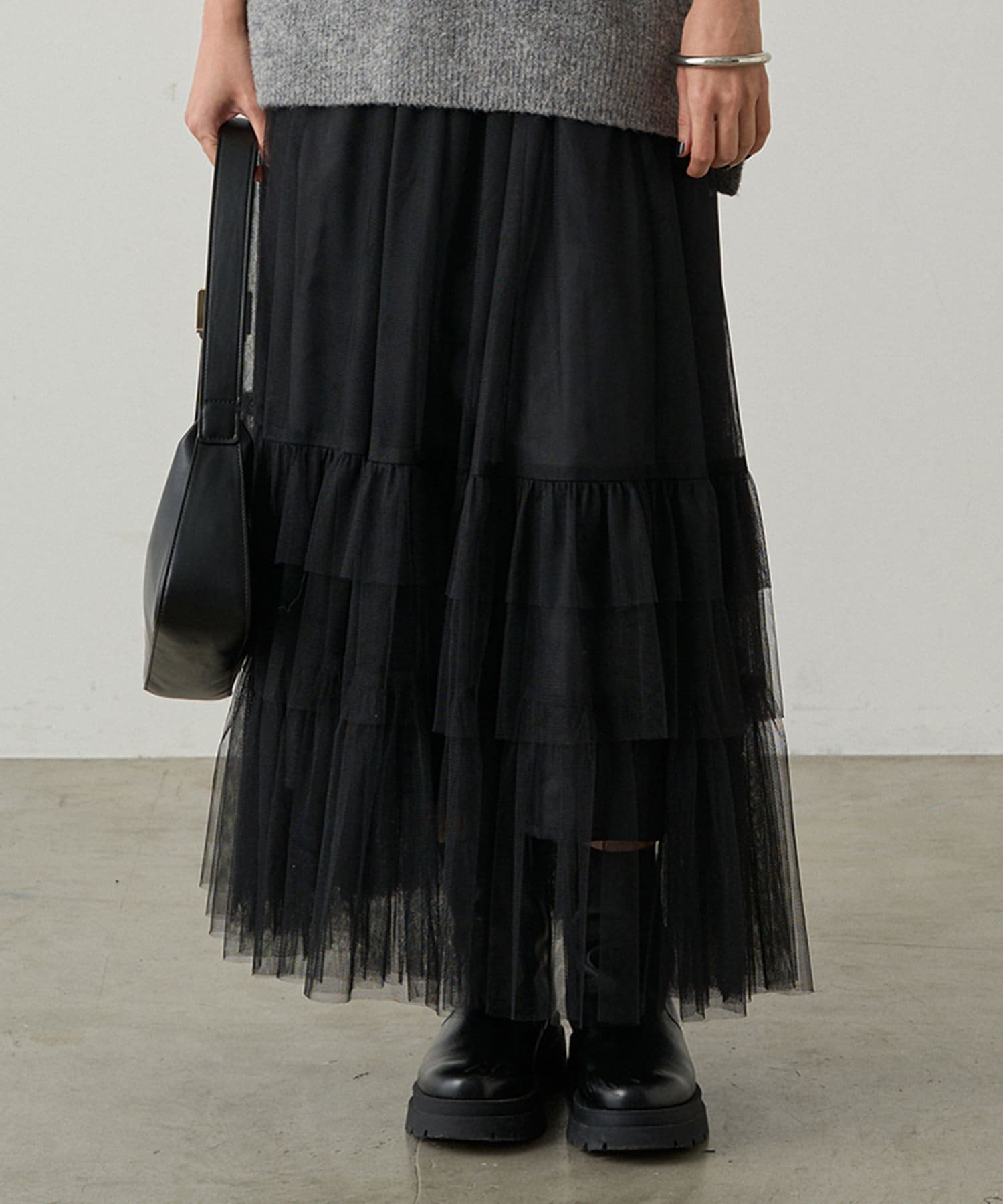 OUTLET(アウトレット) 【Loungedress】チュールティアードスカート