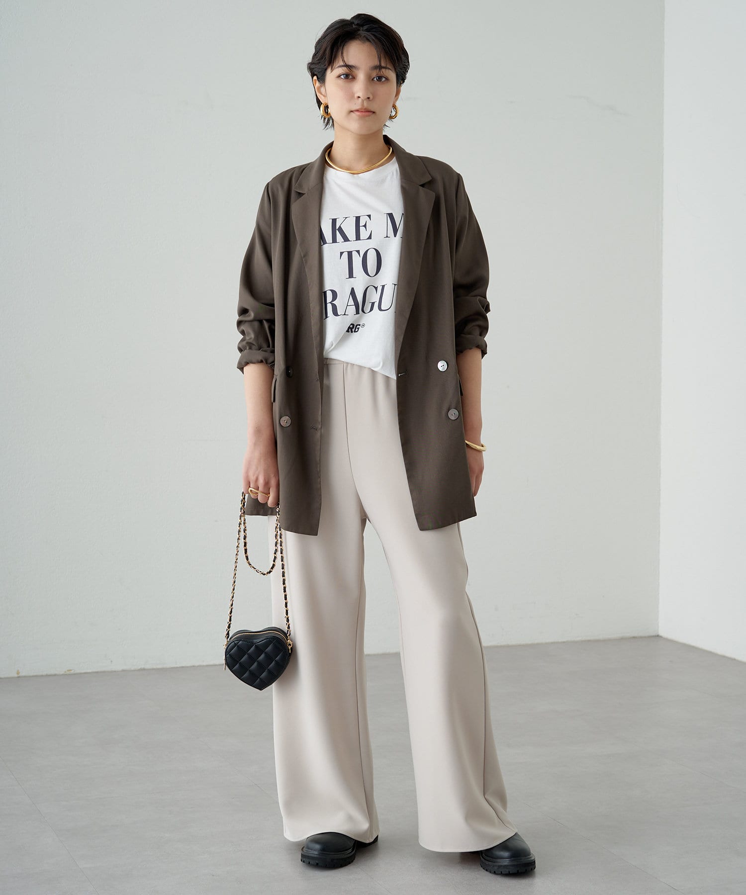【Loungedress】バックロゴシャツブルゾン　ライトグレー バックロゴシャツブルゾン Loungedress