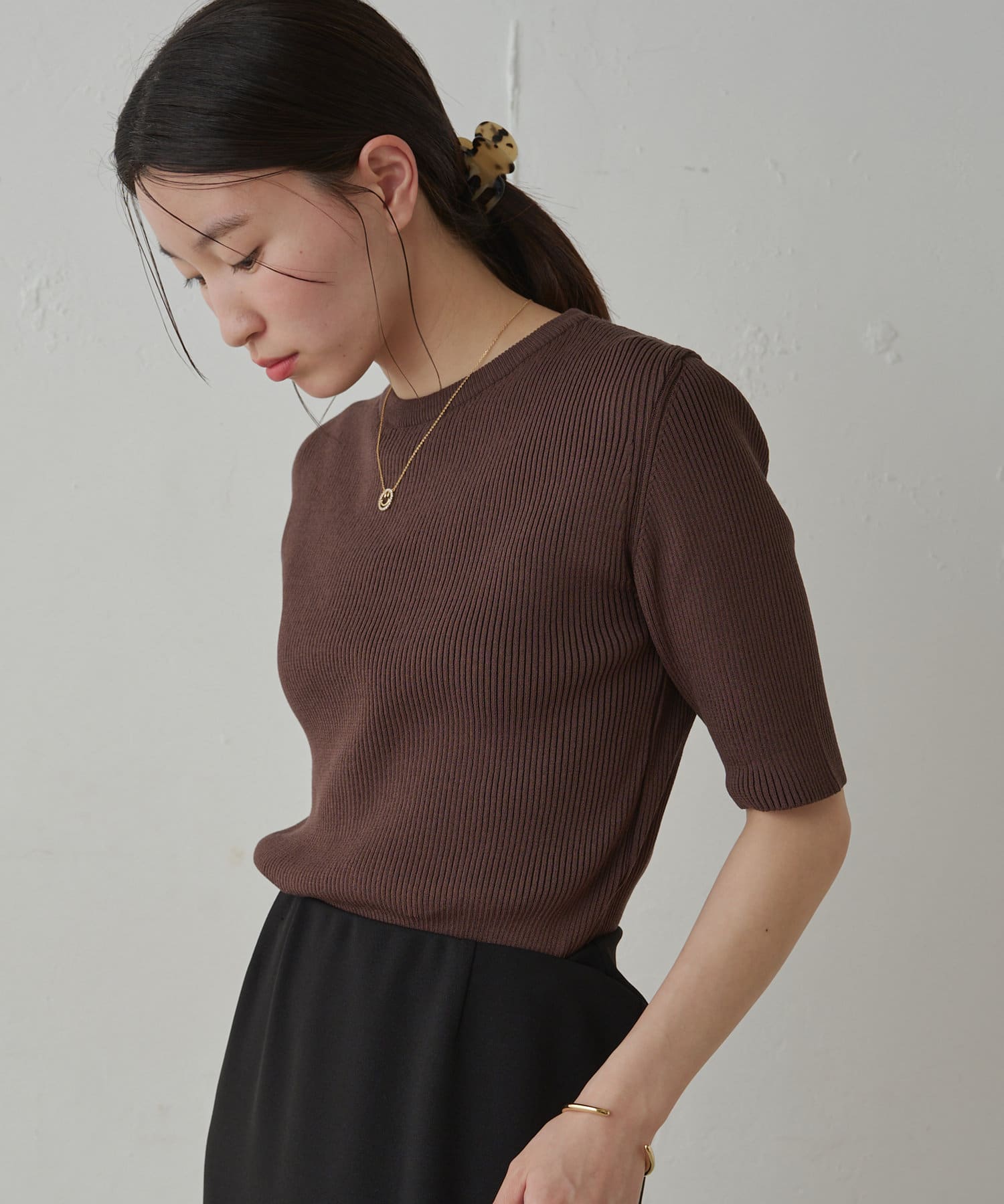 新品 Loungedress リブハーフスリーブニット ラウンジドレス