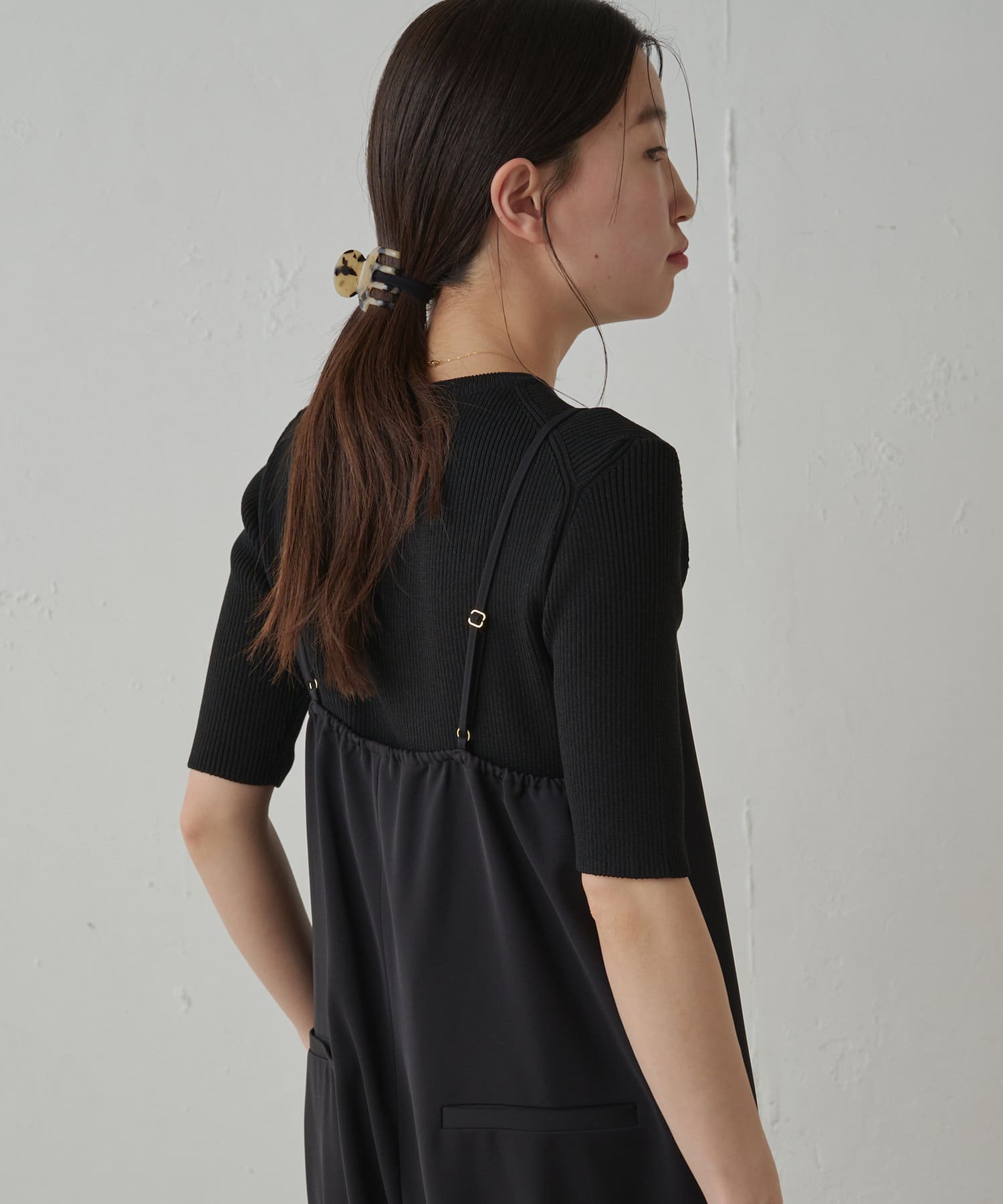 OUTLET(アウトレット) 【Loungedress】リブハーフスリーブニット