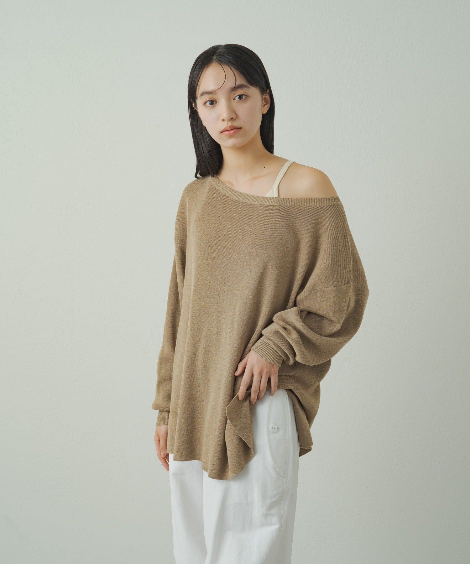 OUTLET(アウトレット) レディース 【earthy_】エコリッチオフショルニット ベージュ