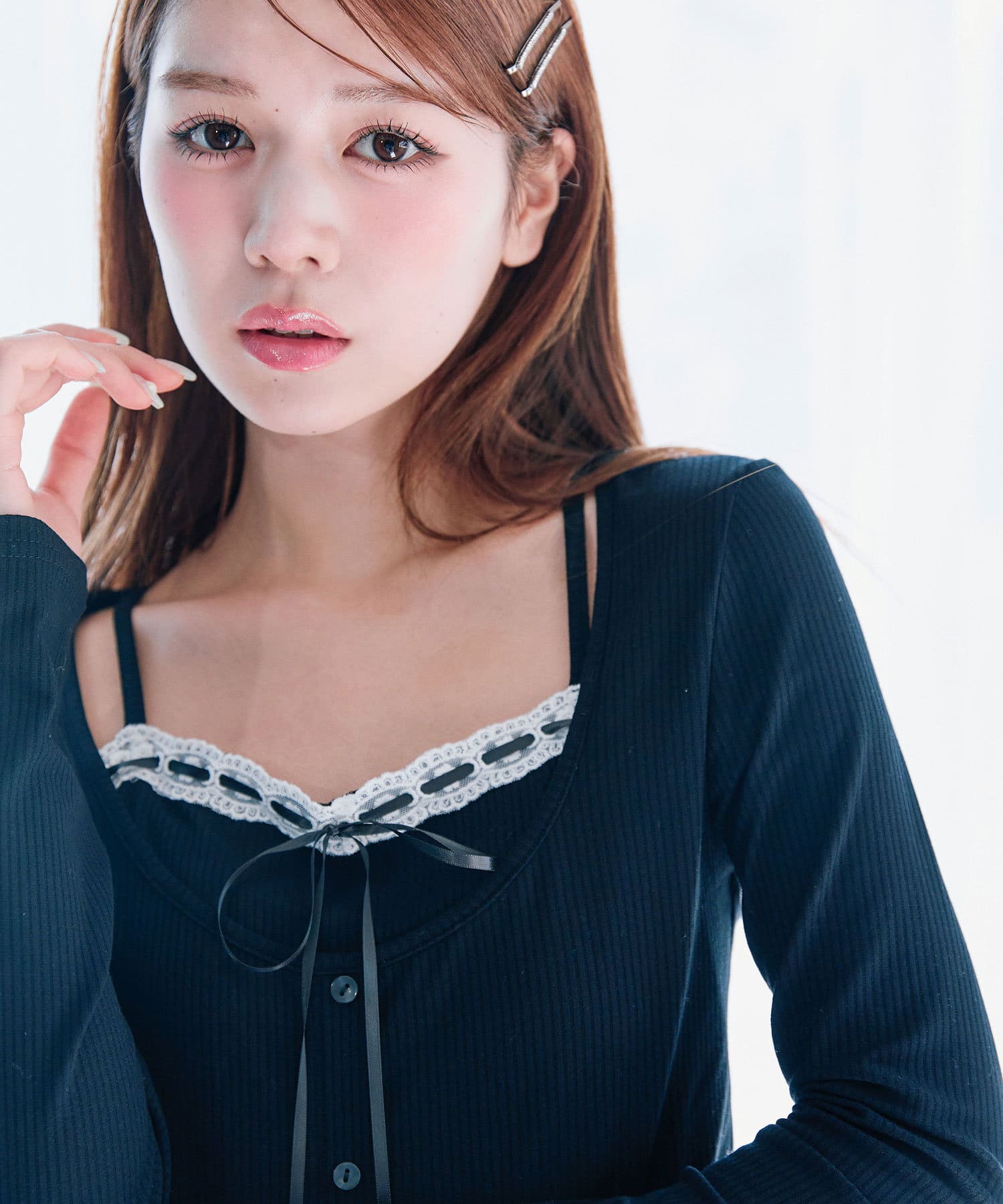 OLIVE des OLIVE(オリーブ デ オリーブ) 【着痩せ◎】レイヤード風テレコトップス