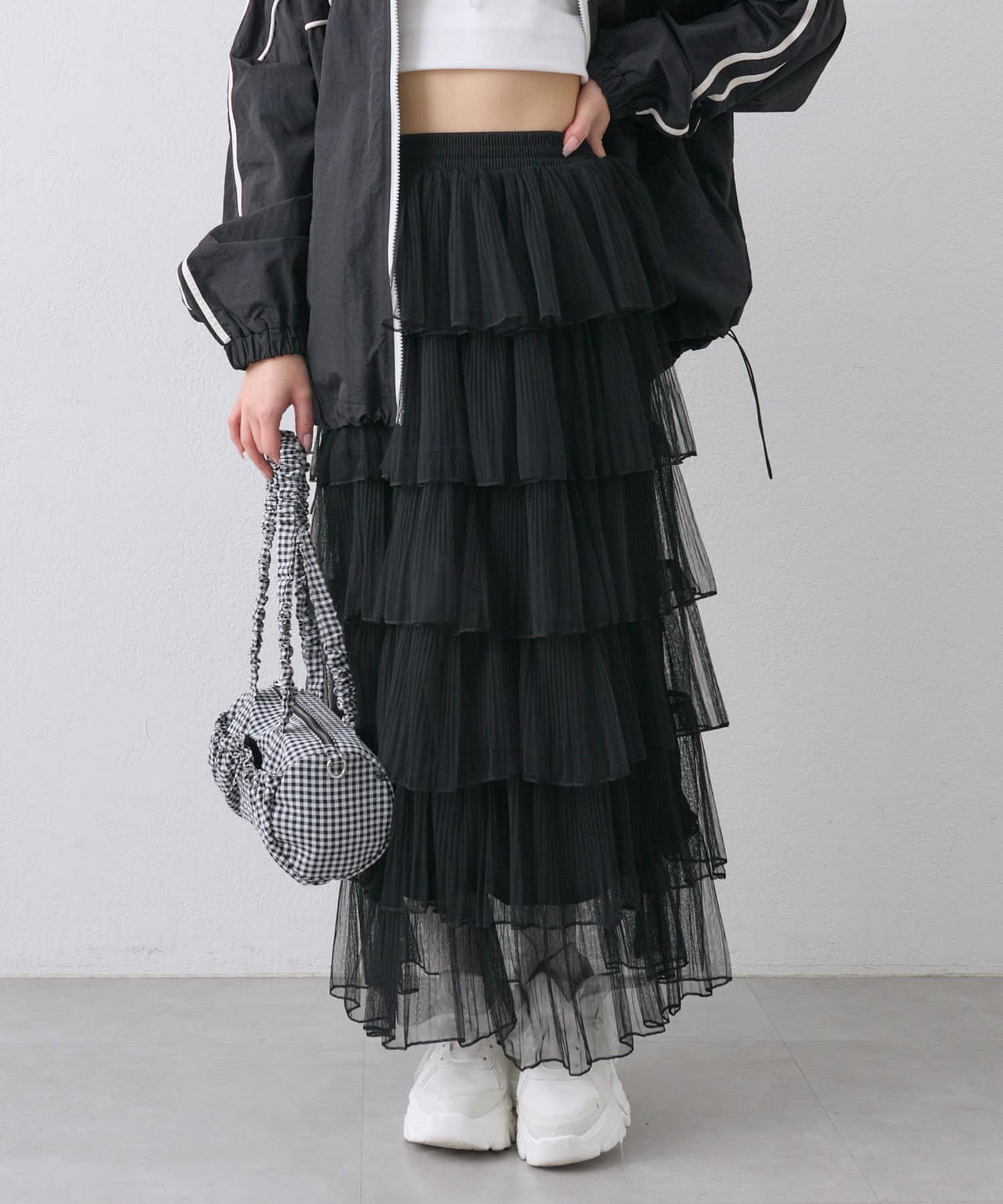 OLIVE des OLIVE(オリーブ デ オリーブ) プリーツチュールティアードスカート