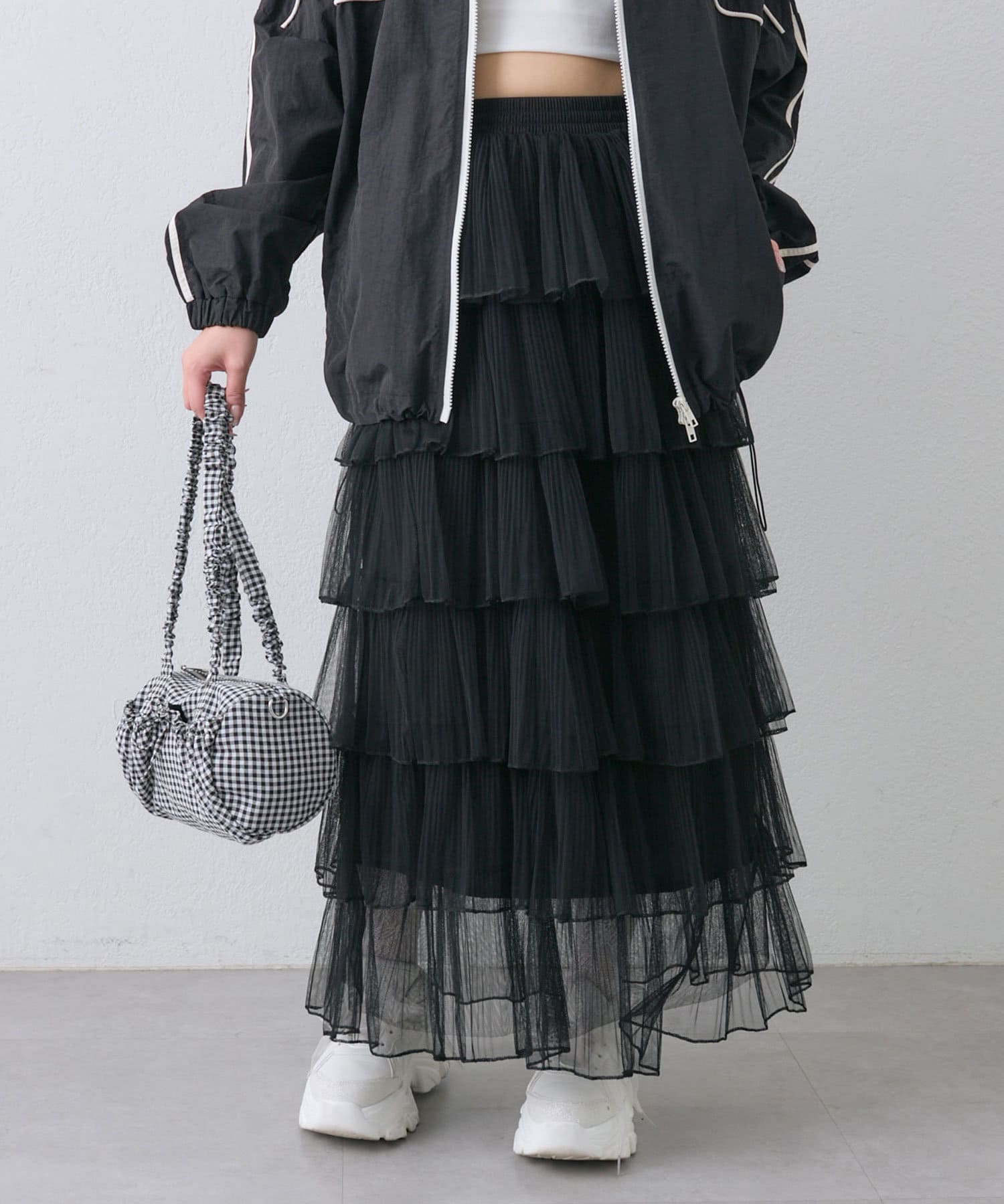 OLIVE des OLIVE(オリーブ デ オリーブ) プリーツチュールティアードスカート