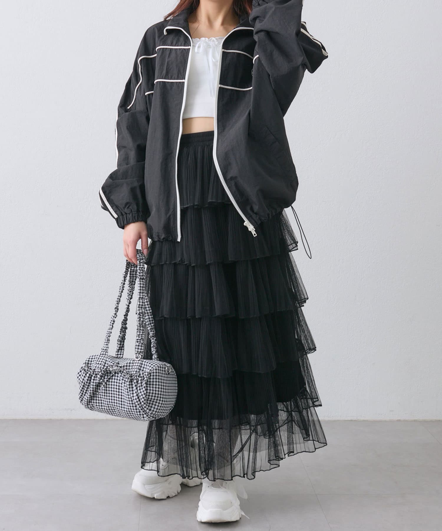 OLIVE des OLIVE(オリーブ デ オリーブ) プリーツチュールティアードスカート