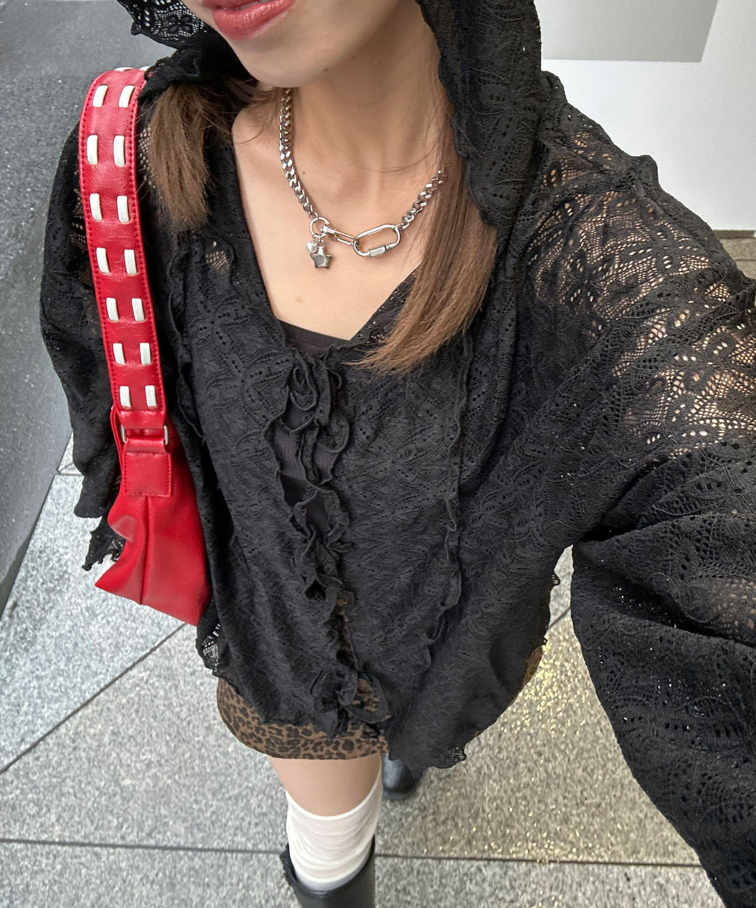 レースメローフーディートップス_color:アイボリー レースメローフーディートップス（Tシャツ/カットソー