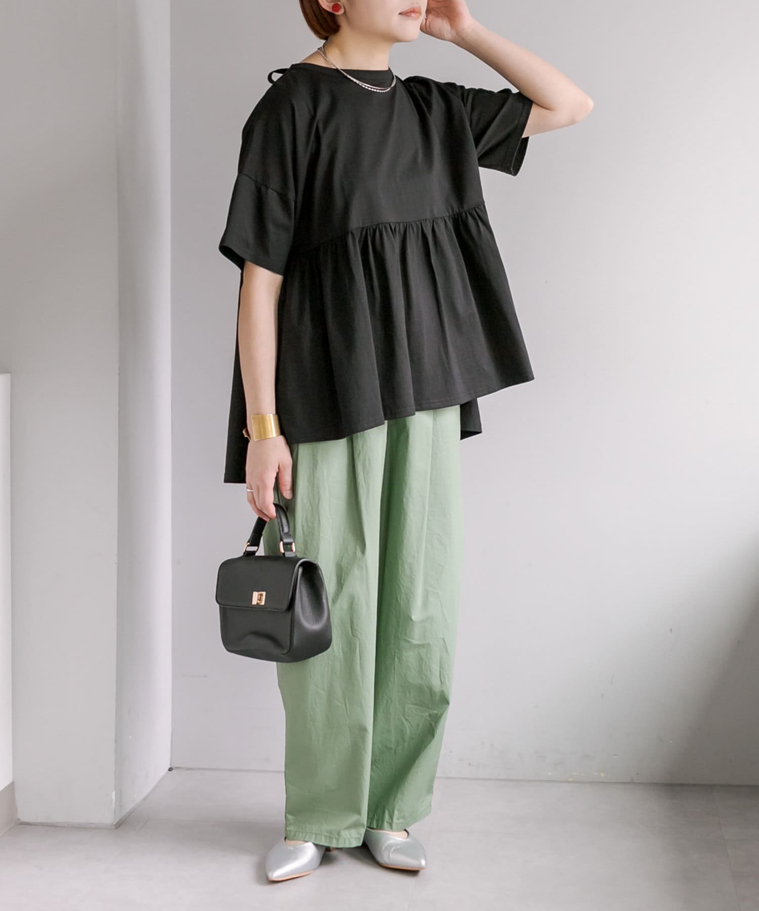 PUAL CE CIN(ピュアルセシン) 《リバイバル》【WEB限定/Du noir】バッグリボンペプラムTシャツ