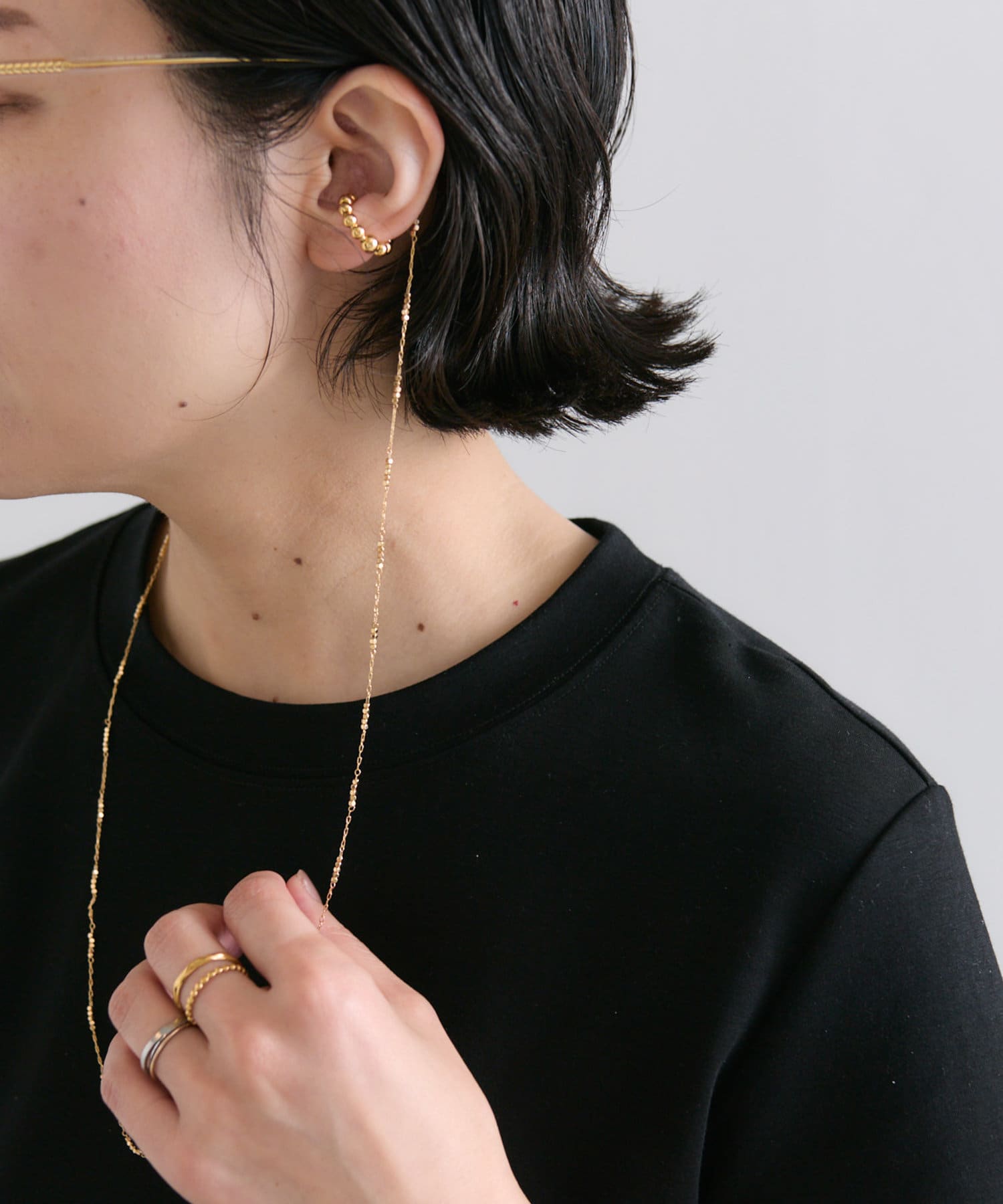 グラスコード付き》連ビーズDチェーンネックレス | ear