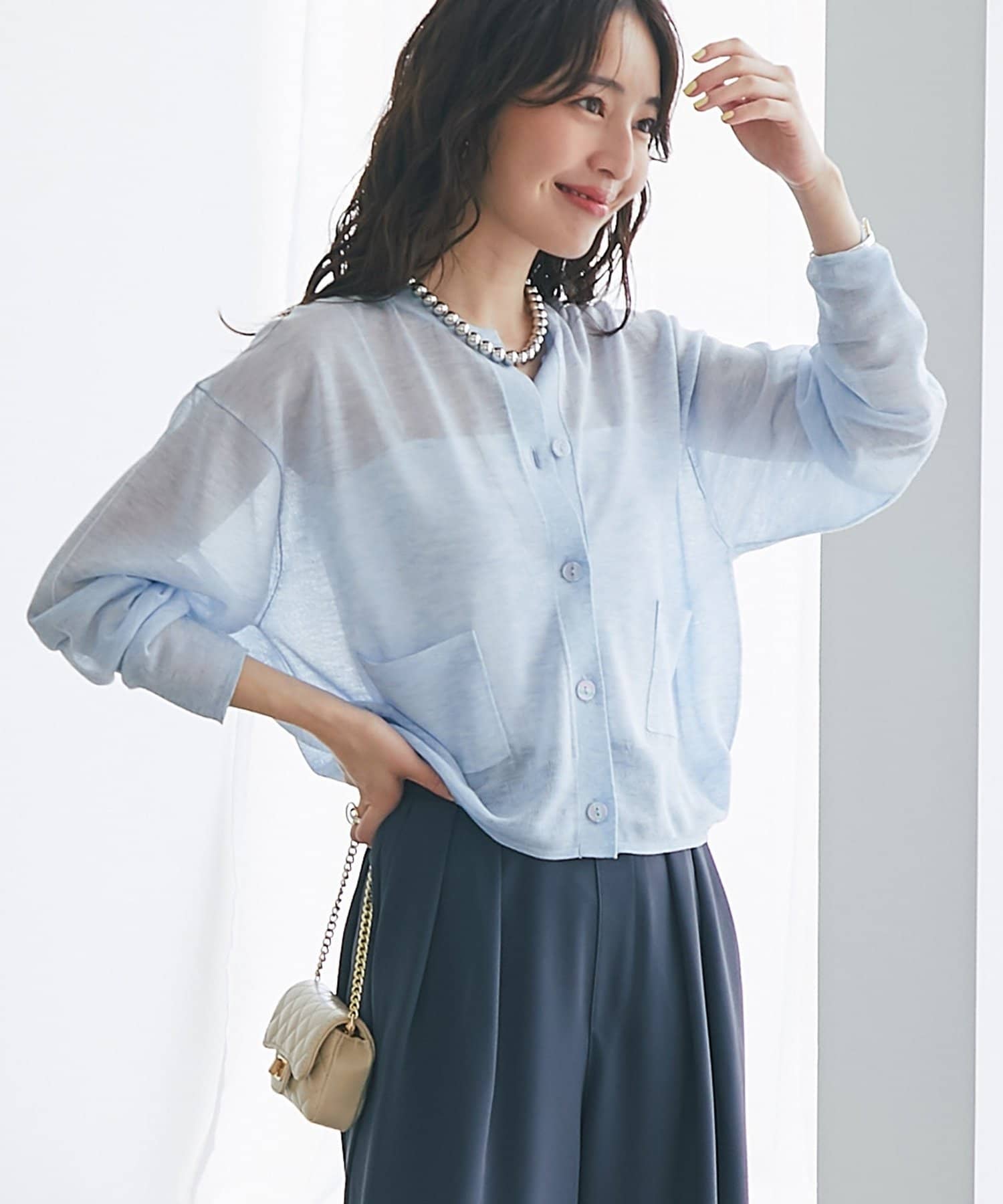 La boutique BonBon(ラブティックボンボン) 【さらっとした着心地】シアーポケット付きカーディガン