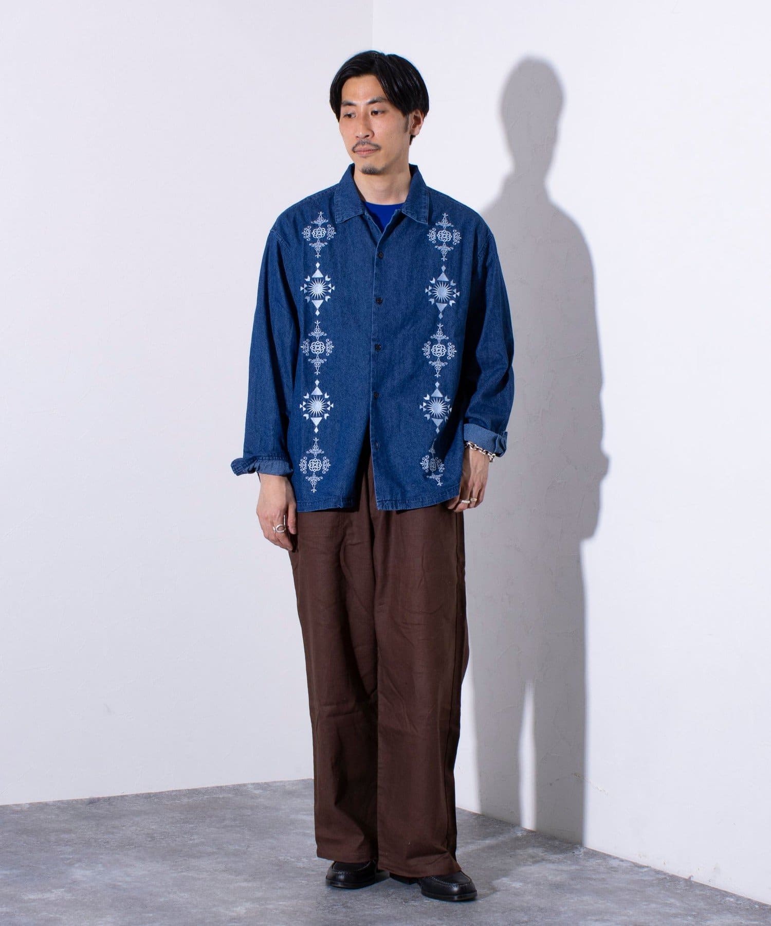 GLOSTER】6.5オンス デニム刺繍 ロングスリーブシャツ 長袖