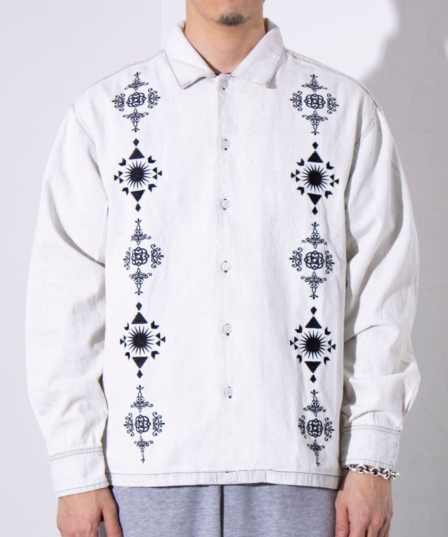 FREDY & GLOSTER(フレディ アンド グロスター) 【GLOSTER】6.5オンス デニム刺繍 ロングスリーブシャツ 長袖シャツ