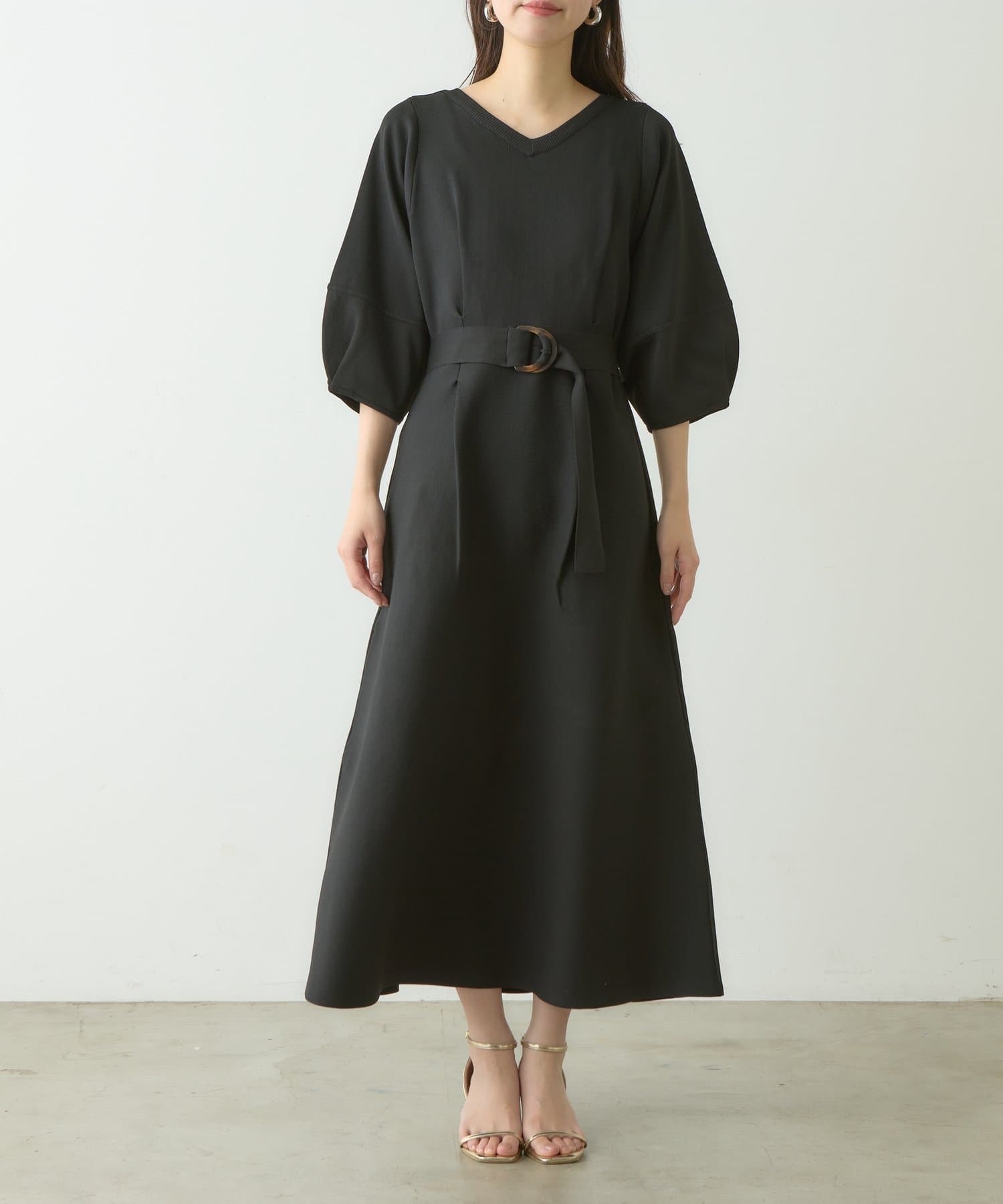 natural couture(ナチュラルクチュール) 【WEB限定】ランタンスリーブポリニットワンピース
