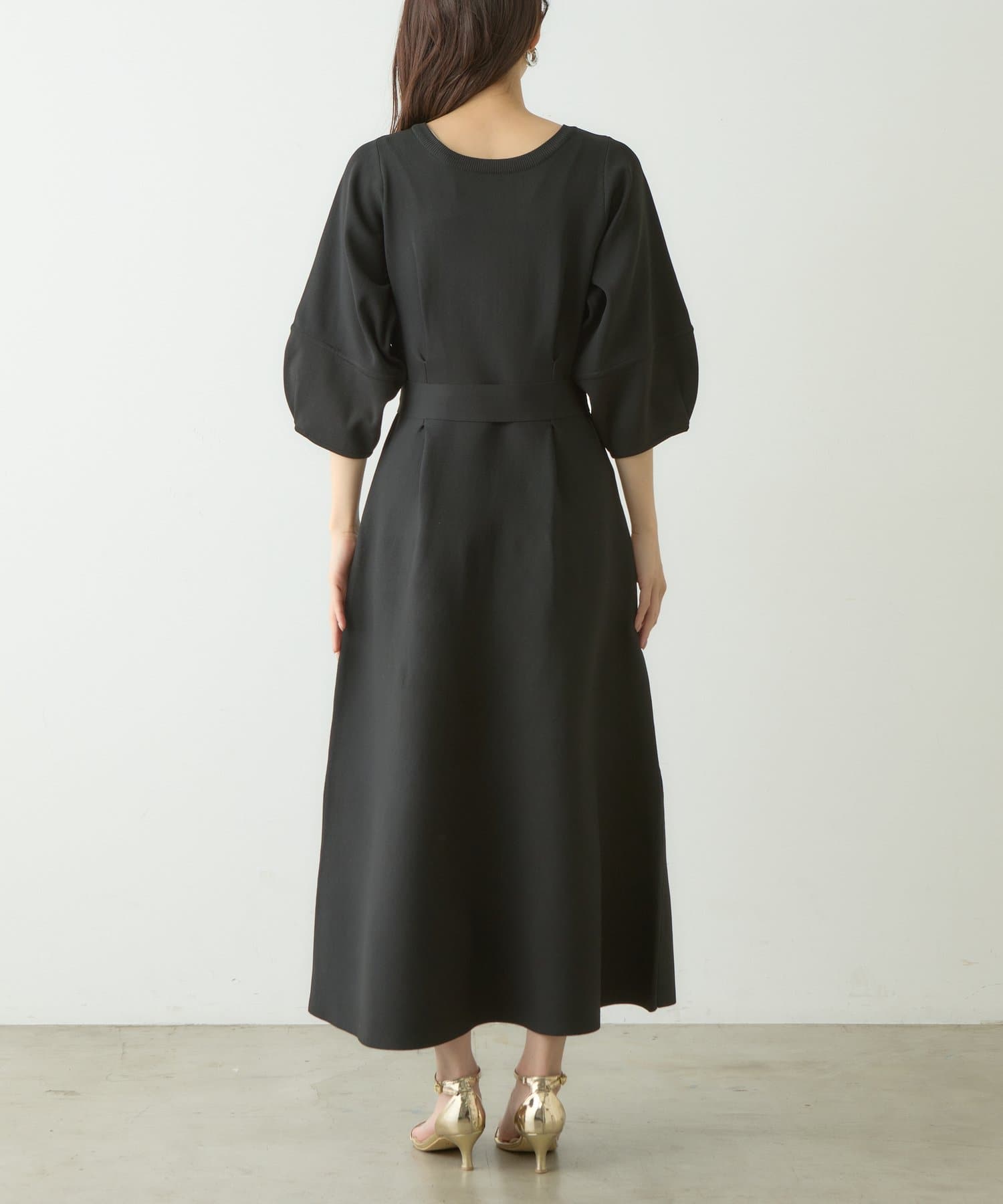 natural couture(ナチュラルクチュール) 【WEB限定】ランタンスリーブポリニットワンピース
