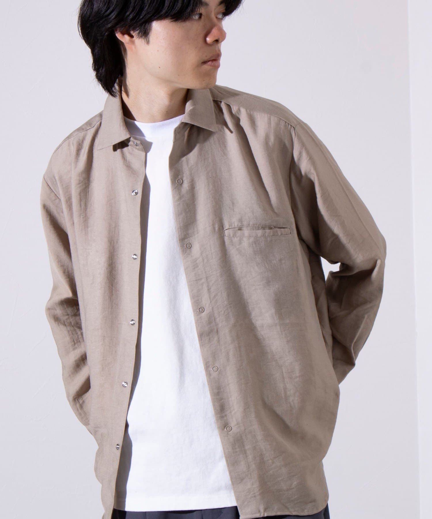 FREDY & GLOSTER(フレディ アンド グロスター) 【GLOSTER】リネン混 スナップ/ドットボタンシャツ レギュラーカラーシャツ