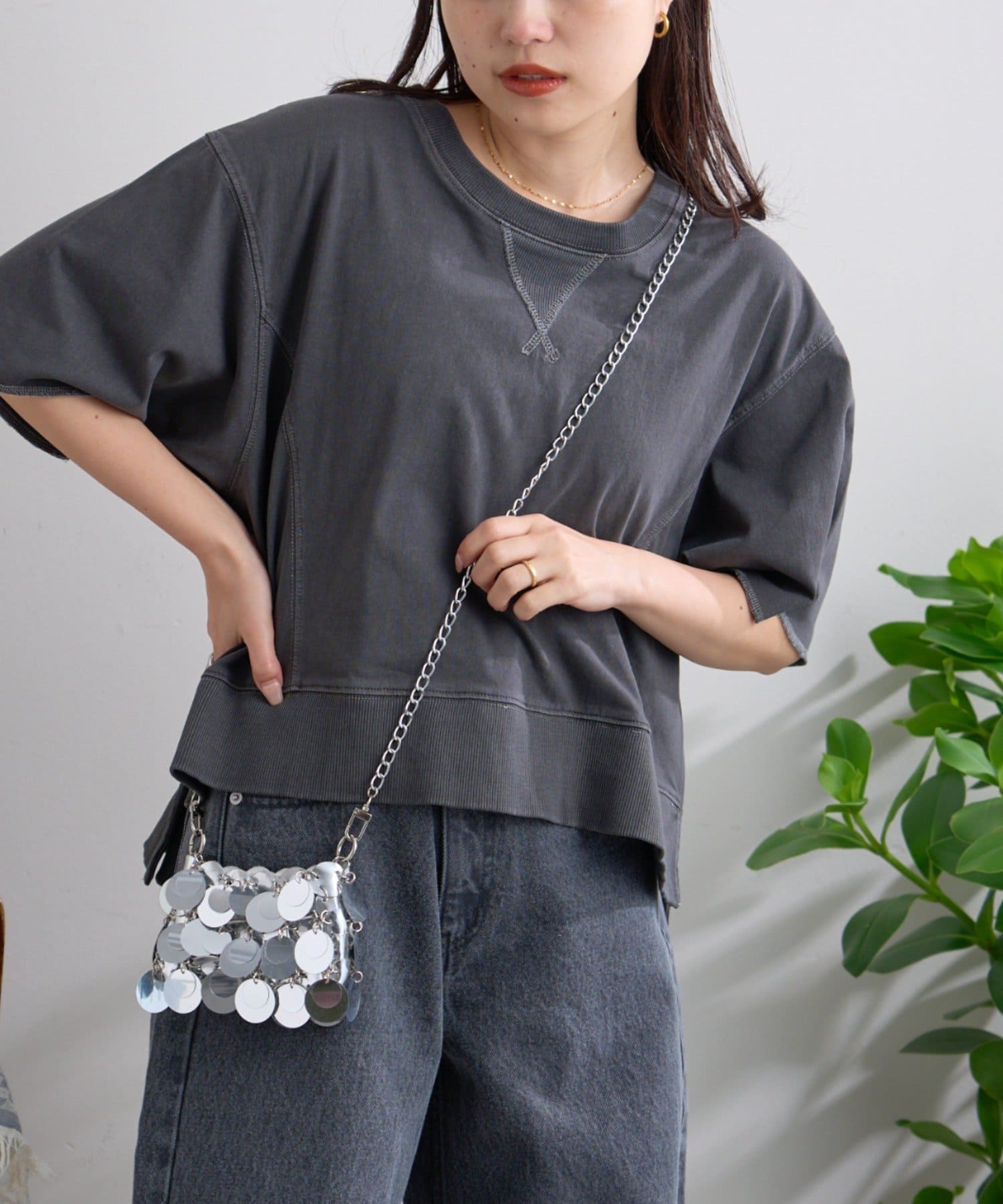 CIAOPANIC TYPY(チャオパニックティピー) 【すっきり見え】クロップド丈ピグメントTee