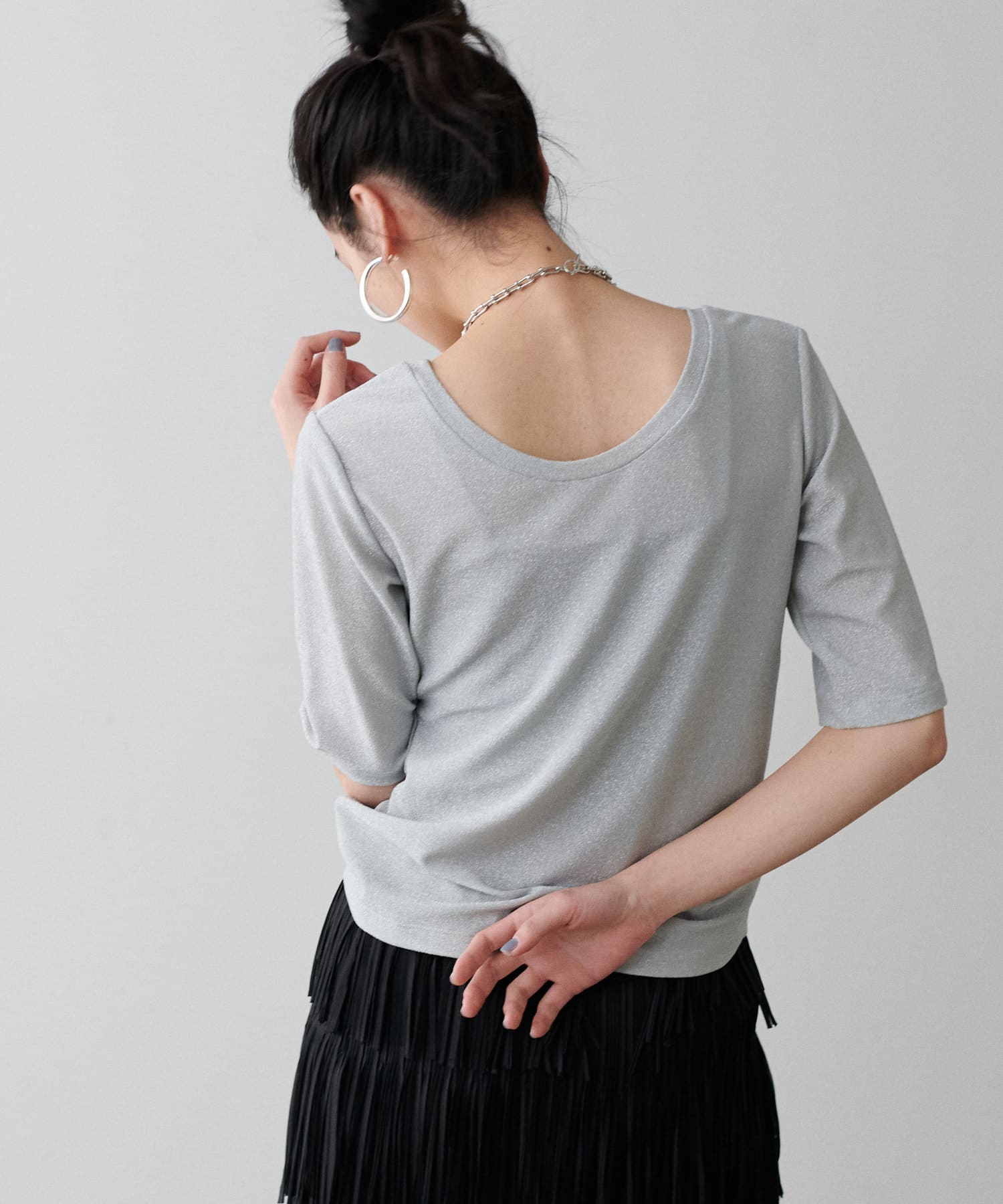 前後2wayフライスTシャツ LARUTA】前後2WAYラメフライスT（Tシャツ/カットソー）｜LARUTA