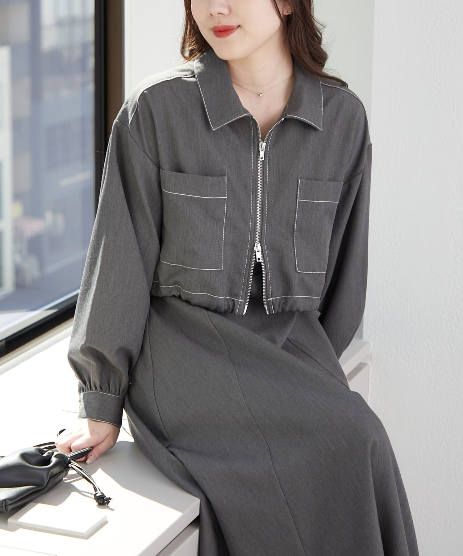 NICE CLAUP / OLIVE des OLIVE OUTLET(ナイスクラップ  / オリーブ デ オリーブ アウトレット) 【RMAF】配色ステッチジャケット+ワンピースセット