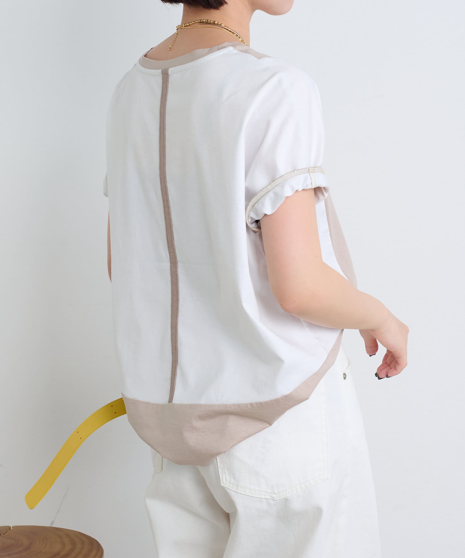 Jena　espace merveilleux(ジェナ　エスパスメルヴェイユ) 【体型カバー／1枚で決まる配色Tシャツ】バックライン配色カットソー