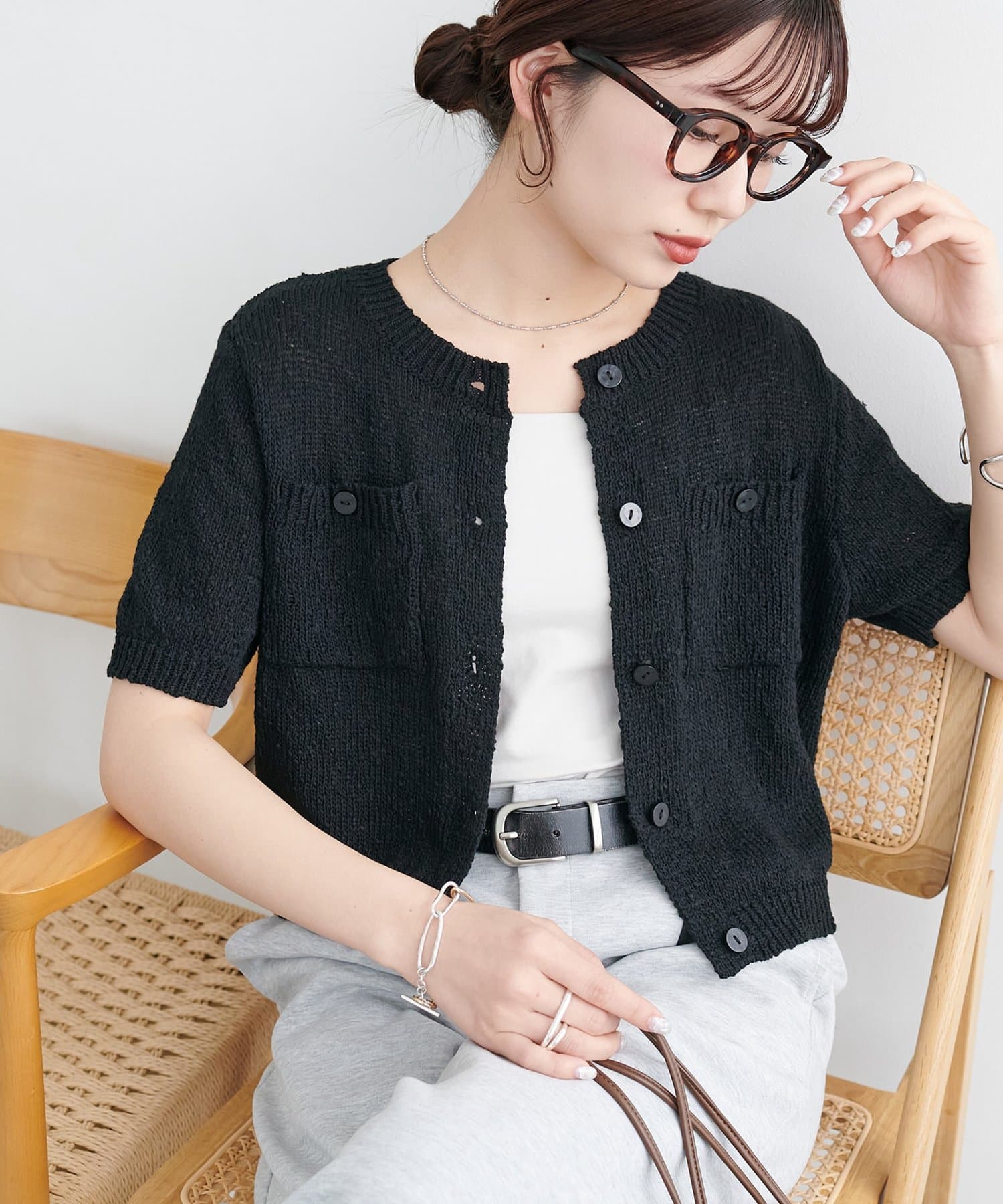 DISCOAT(ディスコート) 【WEB限定】ポケット付き半袖カーディガン