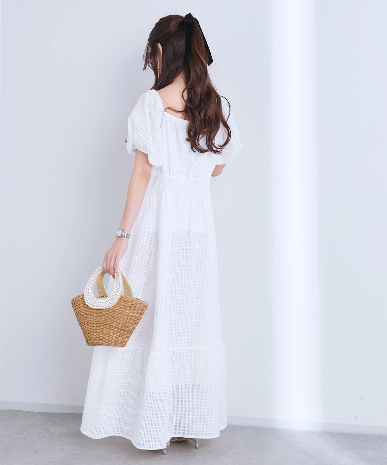 最強モテ】シアーチェックパフスリーブワンピース | La boutique