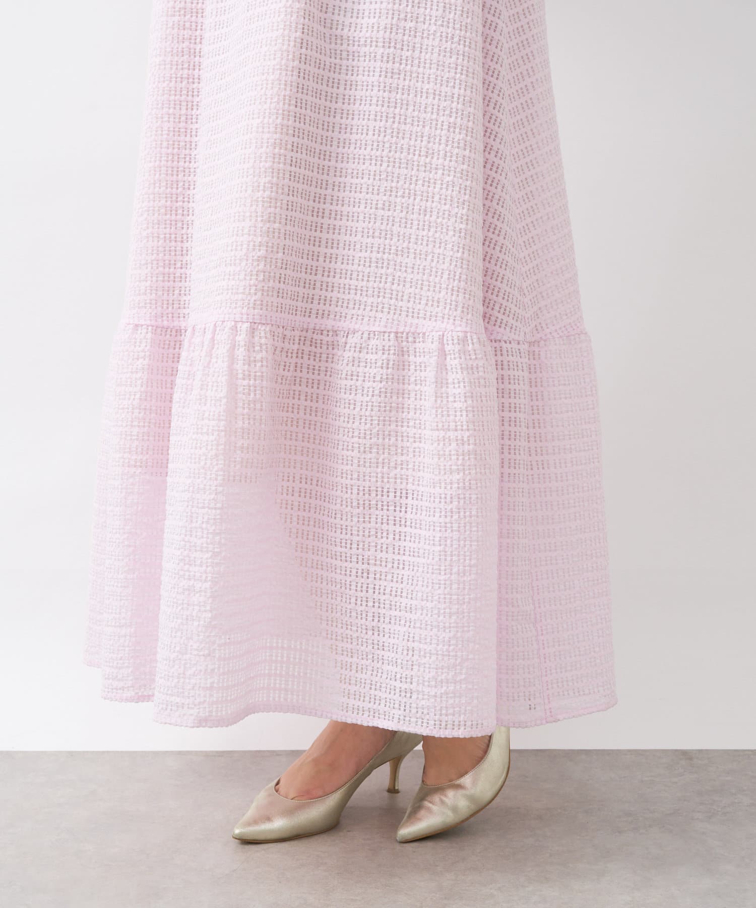 La boutique BonBon(ラブティックボンボン) 【最強モテ】シアーチェックパフスリーブワンピース