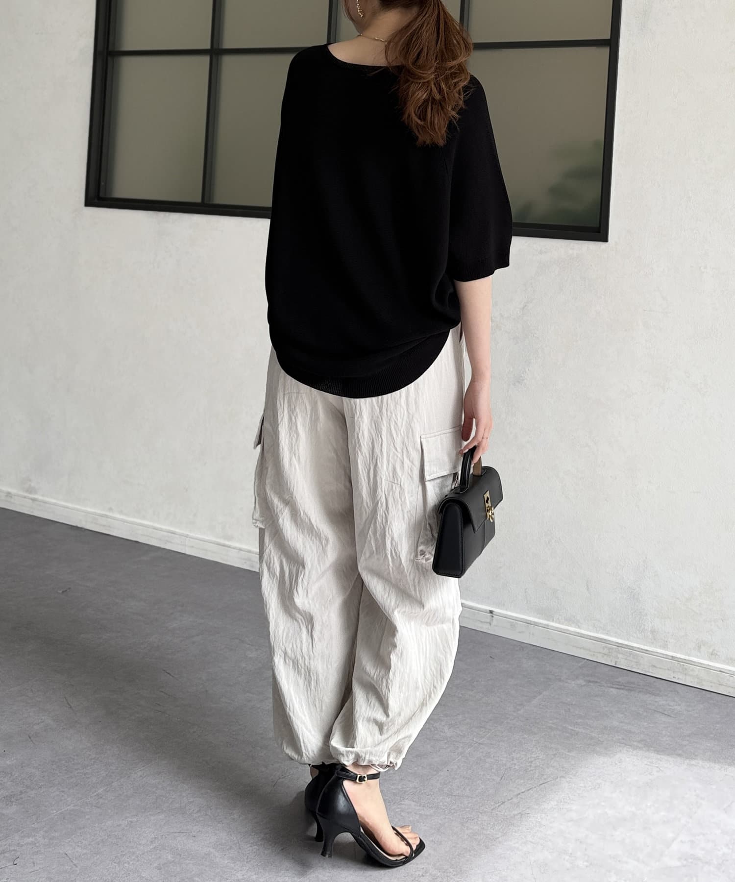 Chez toi(シェトワ) NEW Vネック5分袖シャリニットプルオーバー