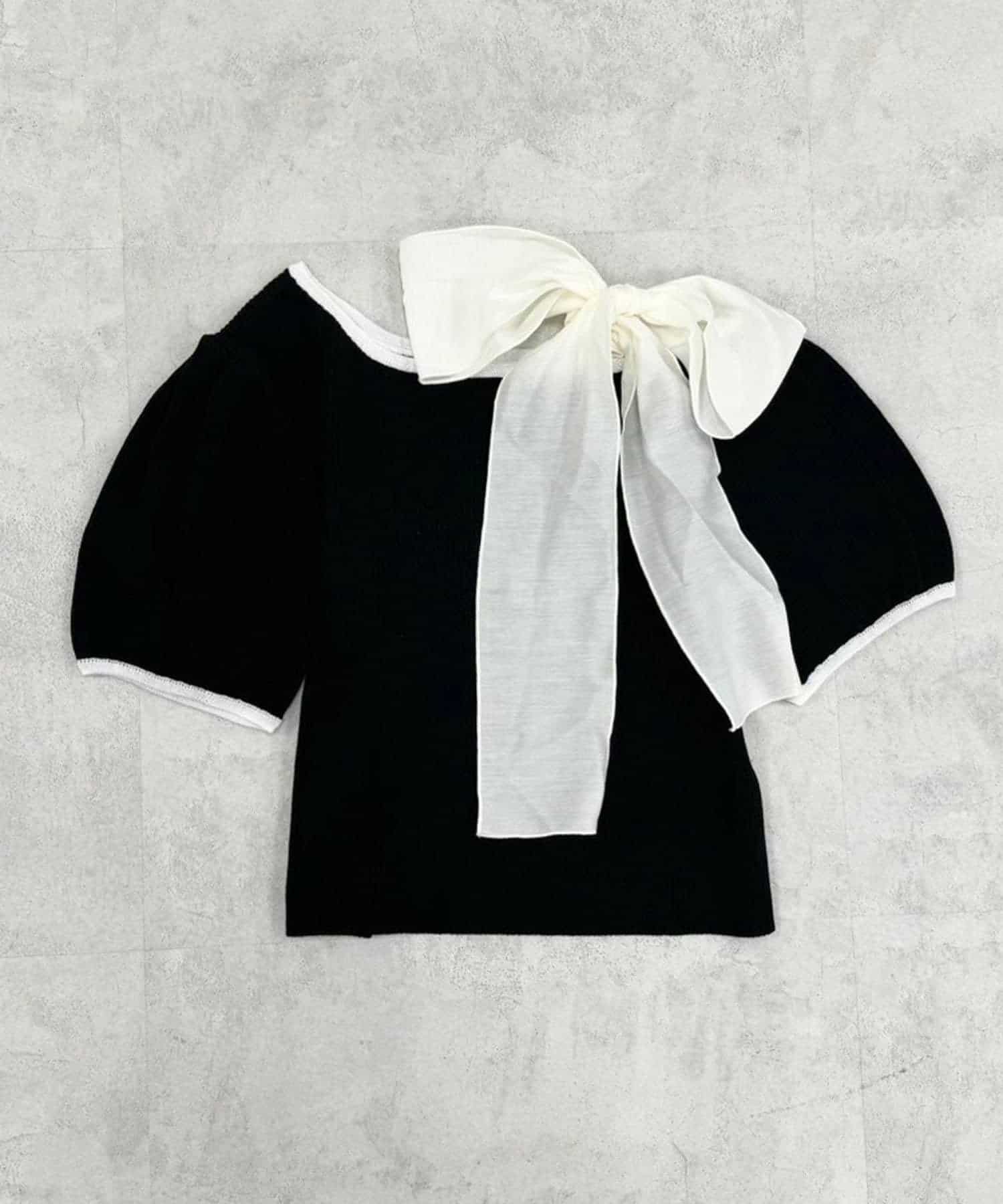 NICE CLAUP / OLIVE des OLIVE OUTLET(ナイスクラップ  / オリーブ デ オリーブ アウトレット) 【one after another】リボン取り外し可/ワンショル配色ニット