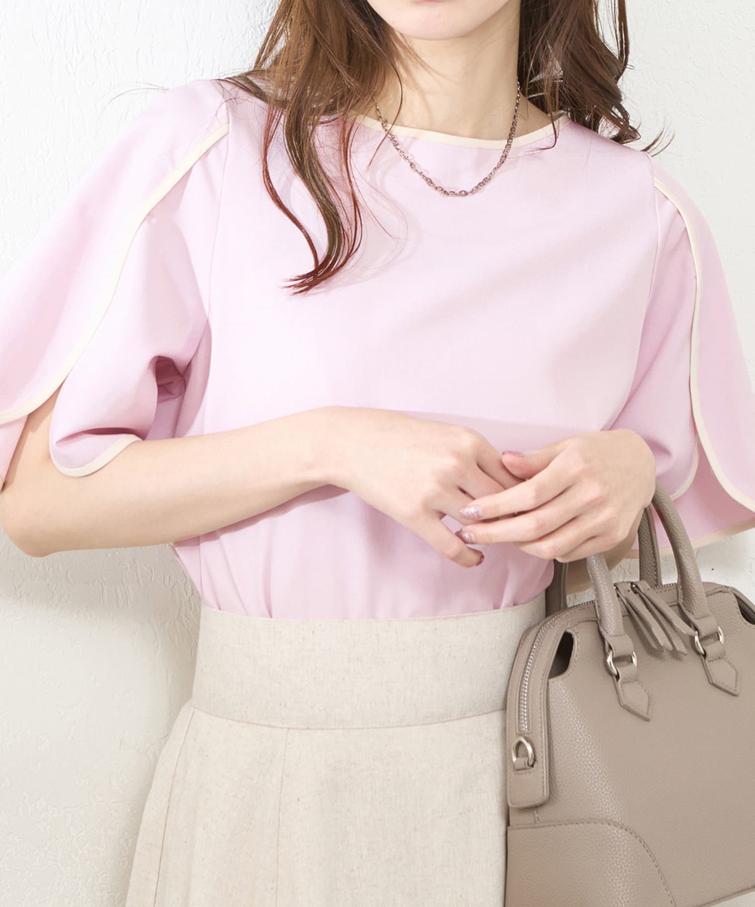 NICE CLAUP / OLIVE des OLIVE OUTLET(ナイスクラップ  / オリーブ デ オリーブ アウトレット) 【natural couture】ＢＡＣＫパールハチワレスリーブＴＯＰＳ