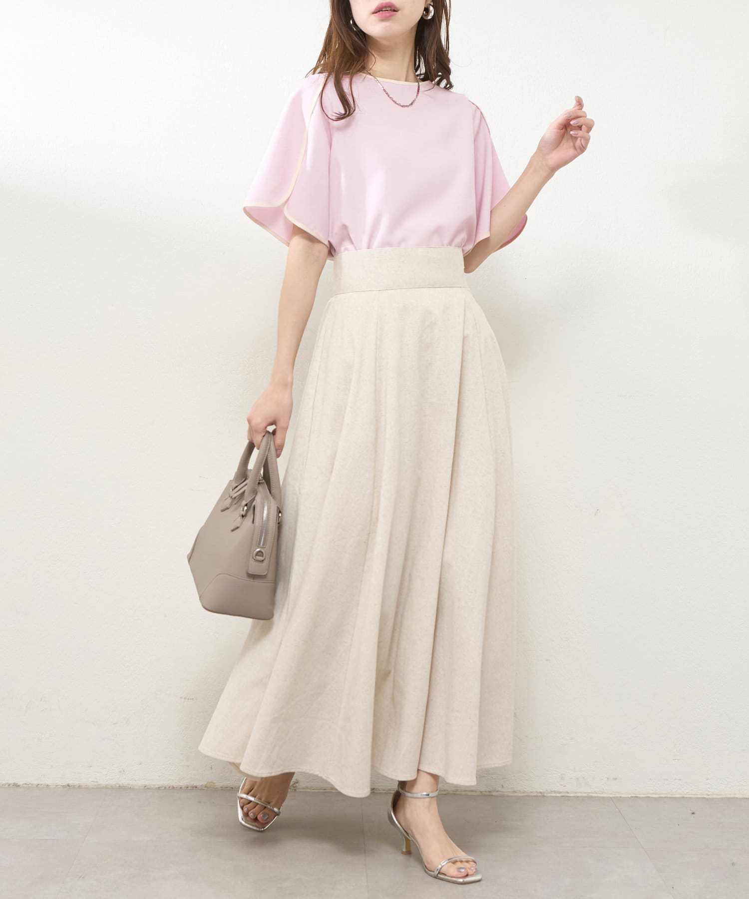 NICE CLAUP / OLIVE des OLIVE OUTLET(ナイスクラップ  / オリーブ デ オリーブ アウトレット) 【natural couture】ＢＡＣＫパールハチワレスリーブＴＯＰＳ