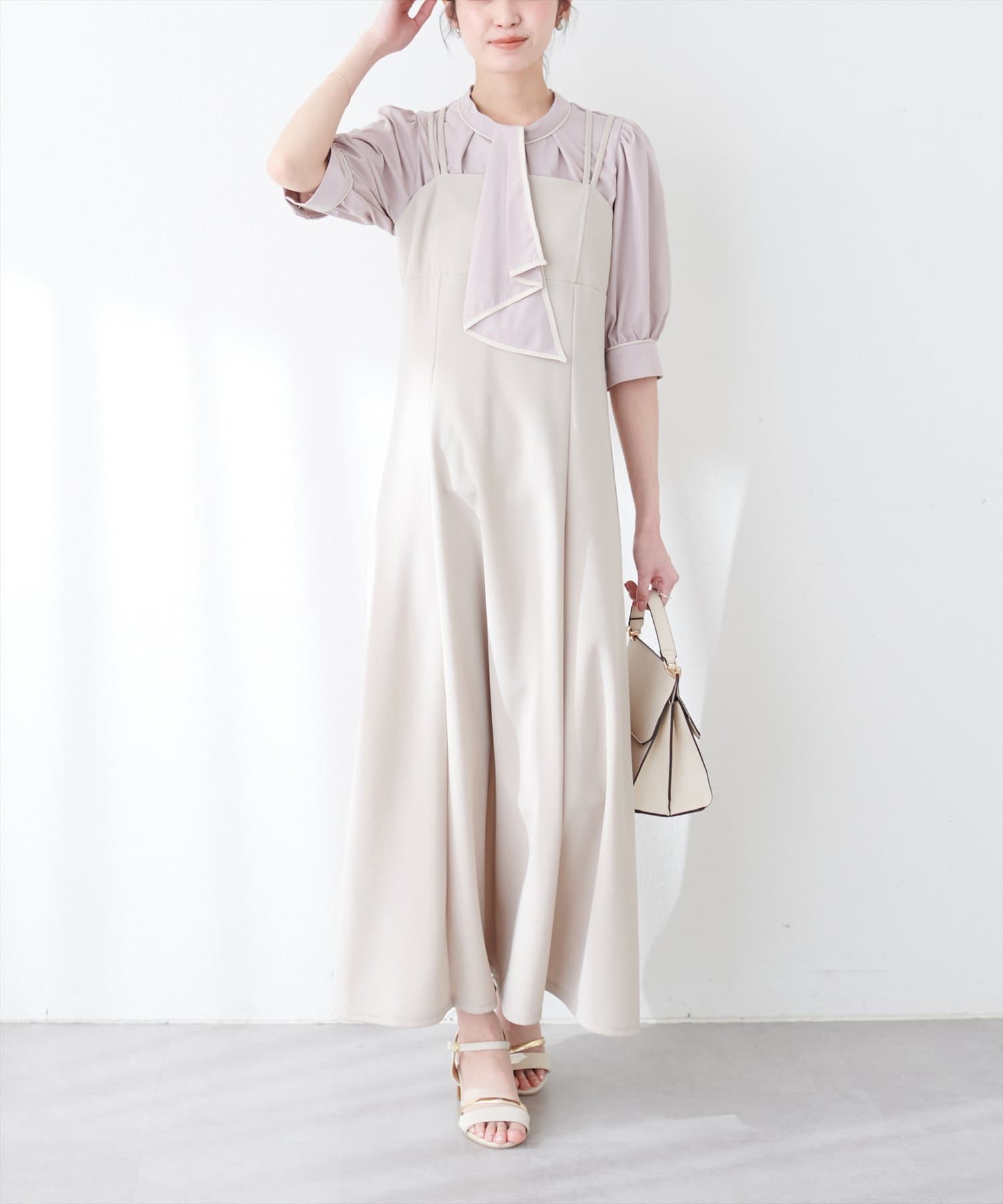NICE CLAUP / OLIVE des OLIVE OUTLET(ナイスクラップ  / オリーブ デ オリーブ アウトレット) 【natural couture】配色ボウタイ２ＷＡＹ５分袖ブラウス